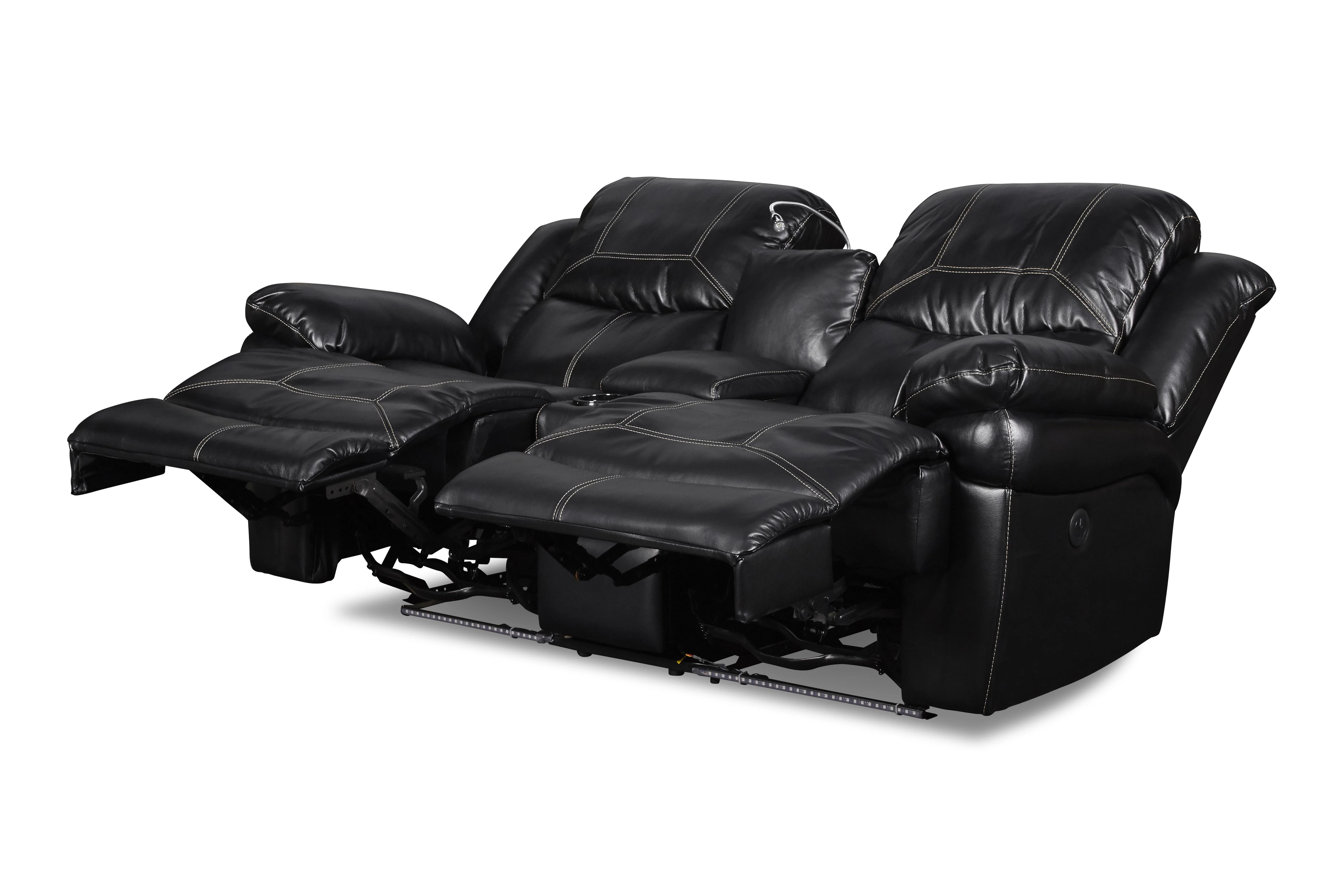 FLYNN CONSOLE LOVESEAT W/READING LIGHT, PWR FR- BLACK - Image 4