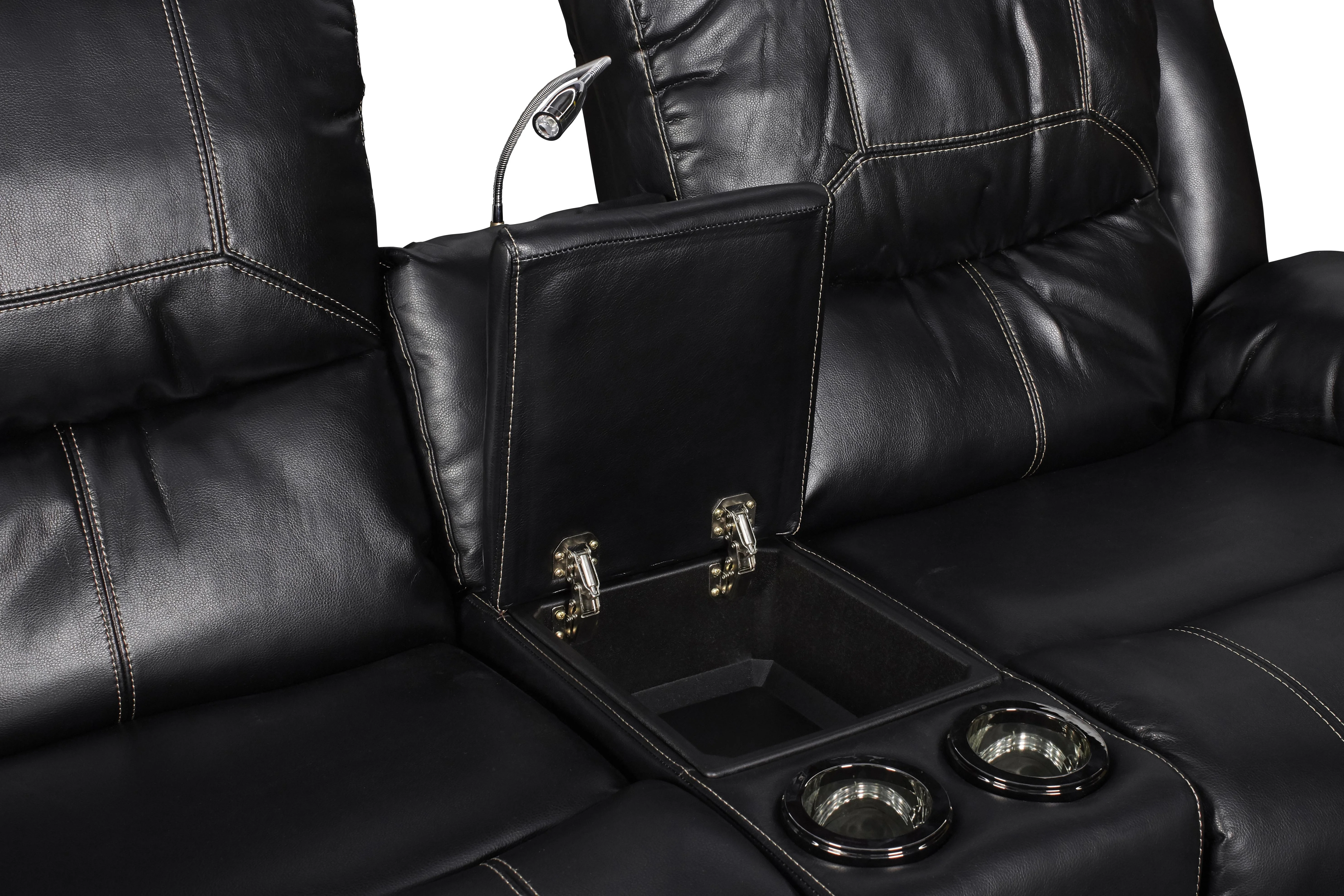 FLYNN CONSOLE LOVESEAT W/READING LIGHT, PWR FR- BLACK - Image 7