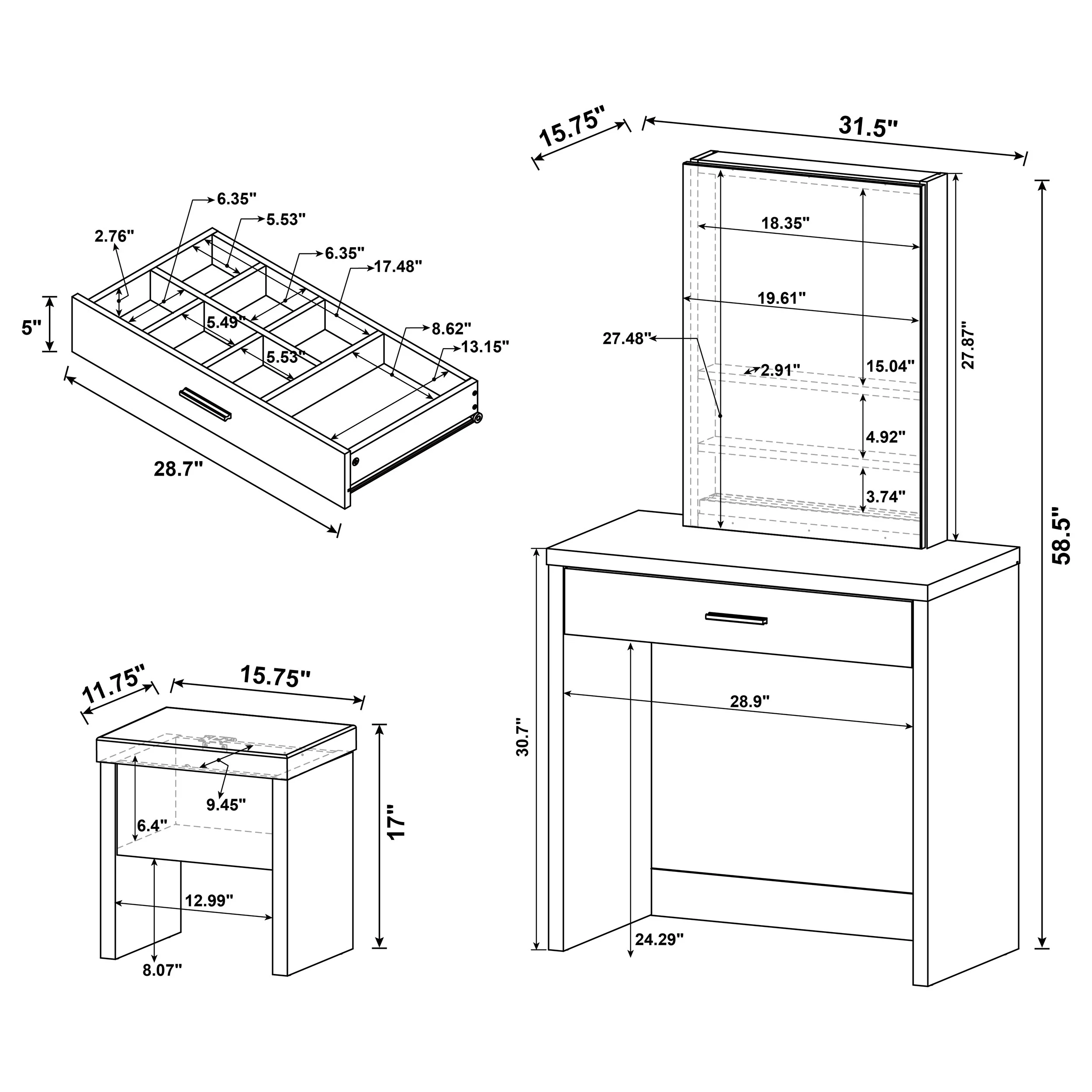Harvey Makeup Vanity Table with Mirror and Stool - Image 19