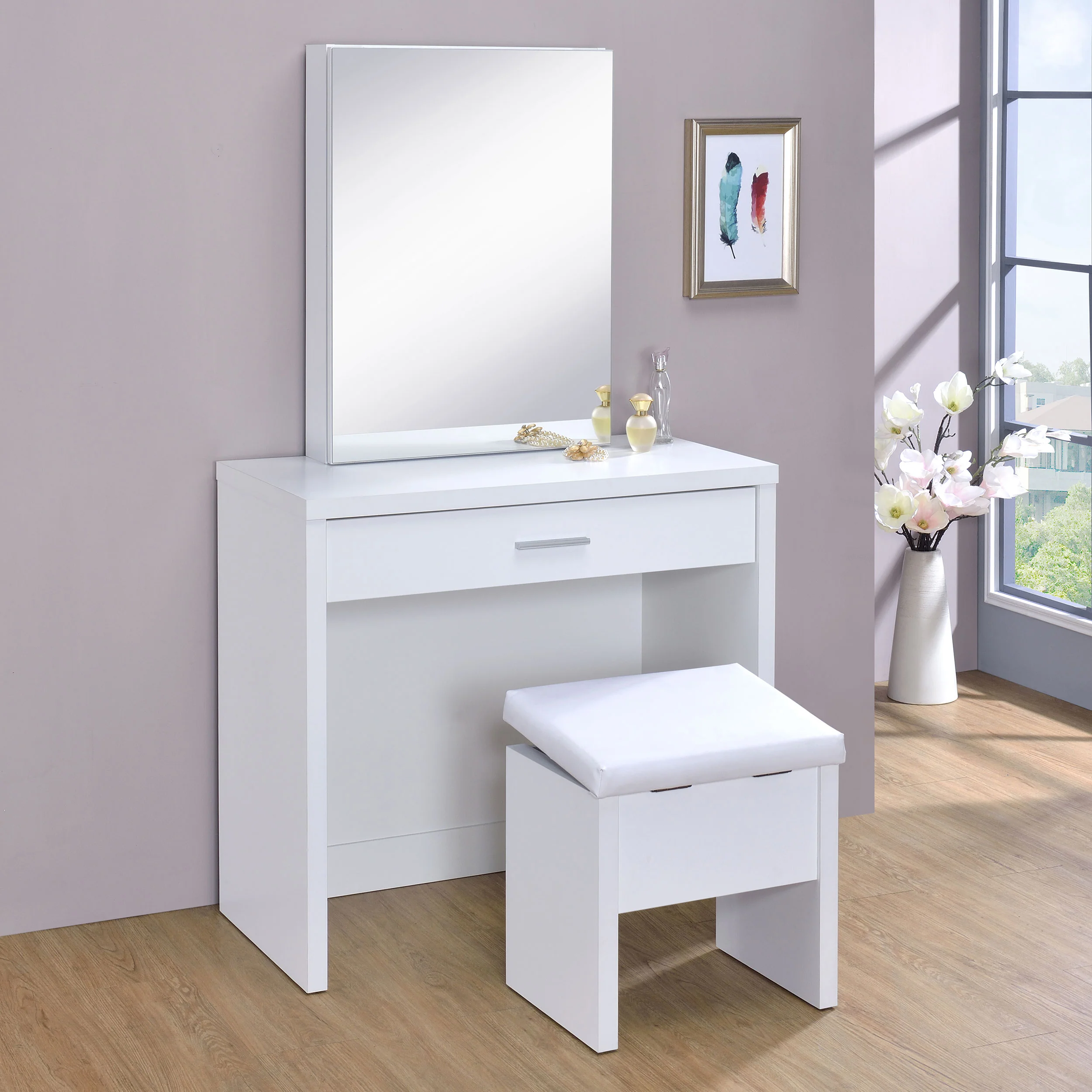 Harvey Makeup Vanity Table with Mirror and Stool - Image 2