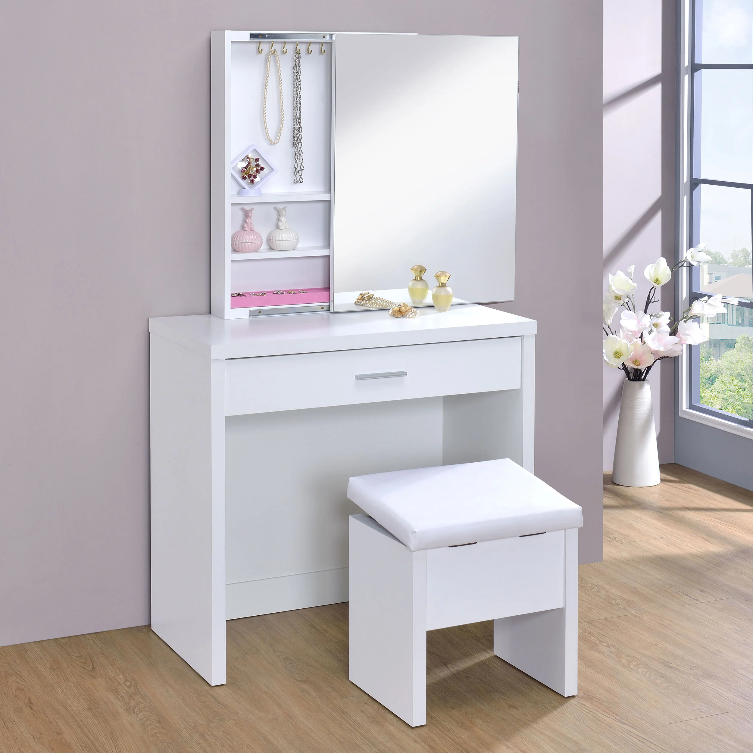 Harvey Makeup Vanity Table with Mirror and Stool - Image 3