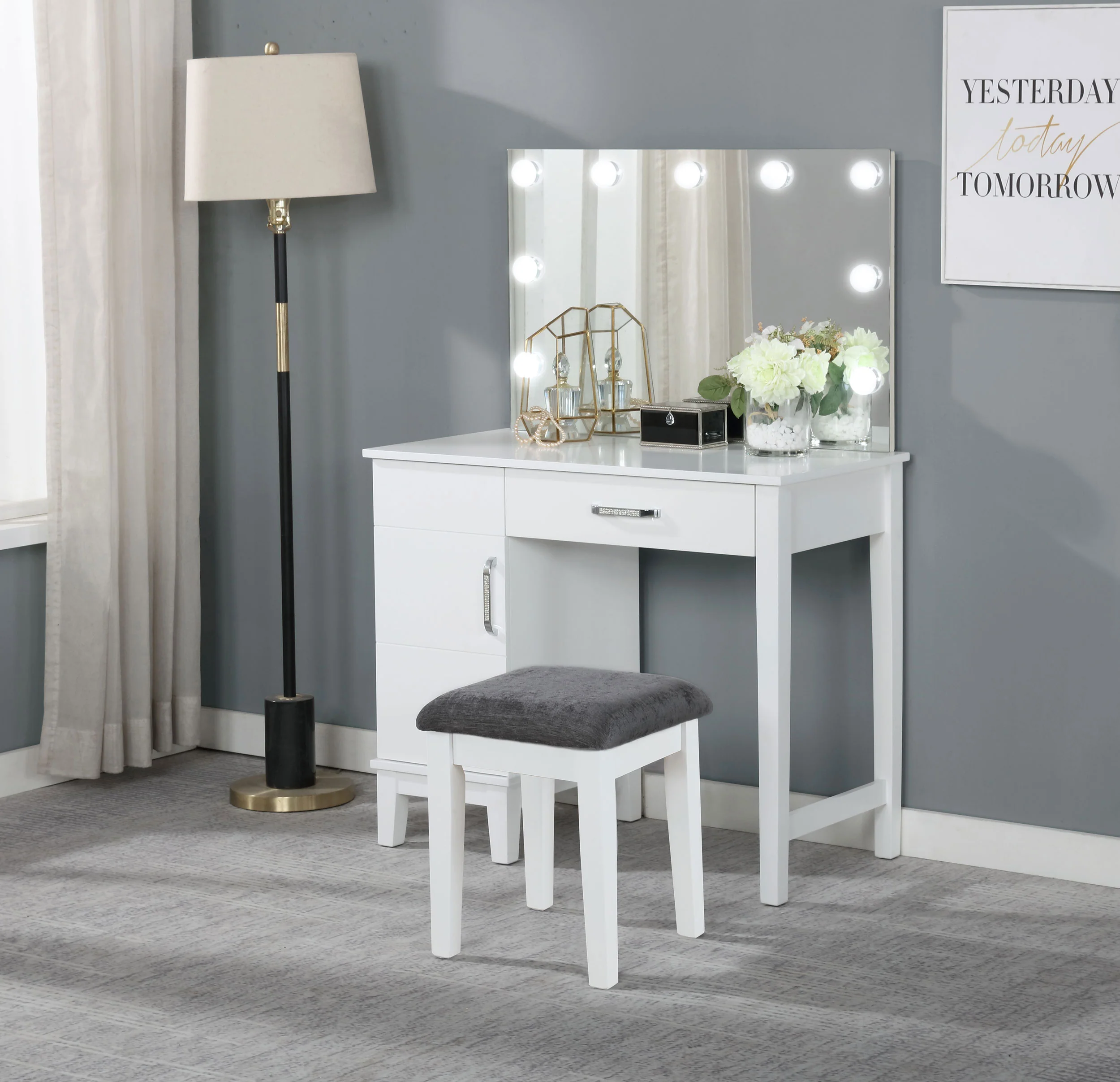 Elijah Makeup Vanity Table with LED Mirror and Stool - Image 2