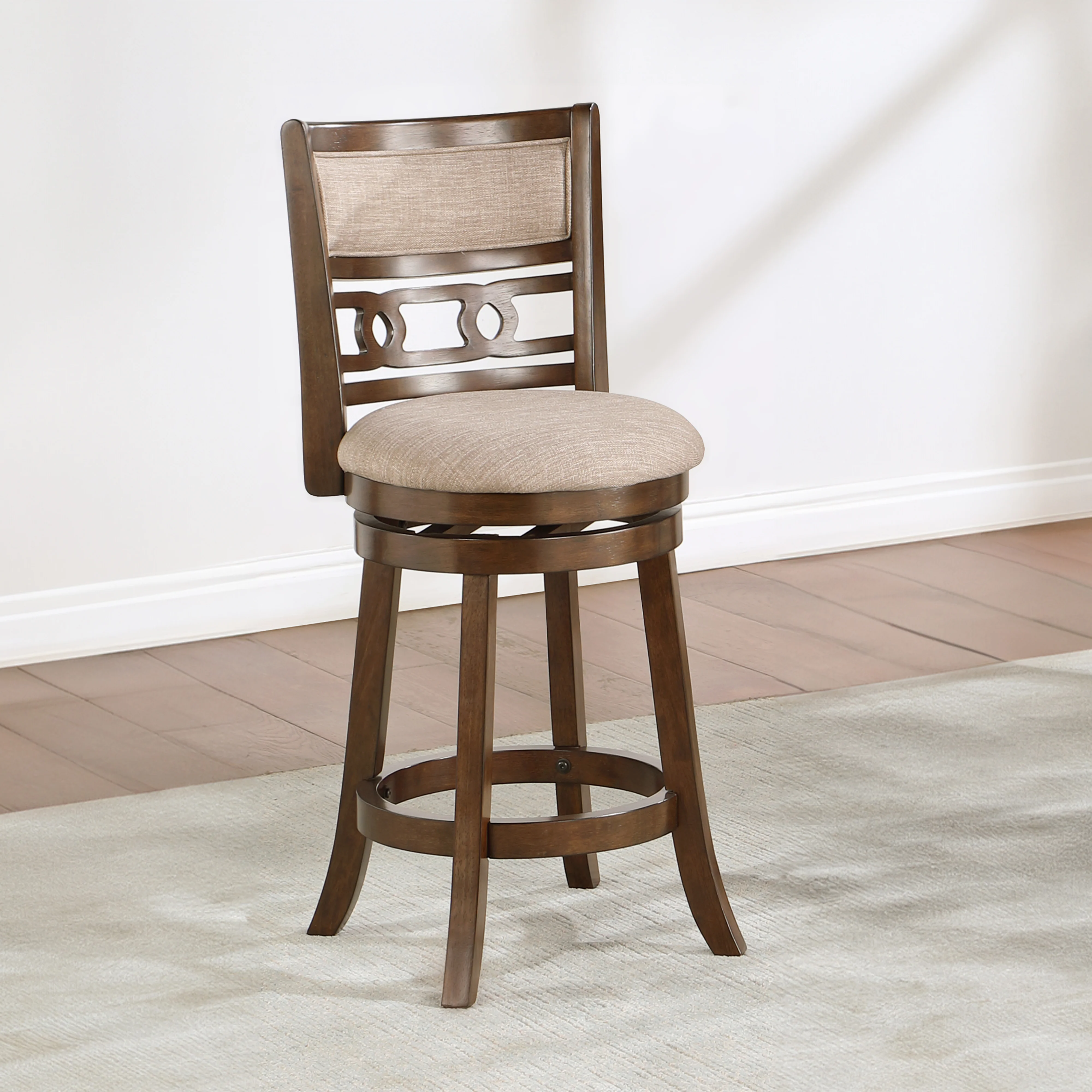 Gia 24" Swivel Counter Stool-Cherry W/Brown Fabric Seat - Image 6