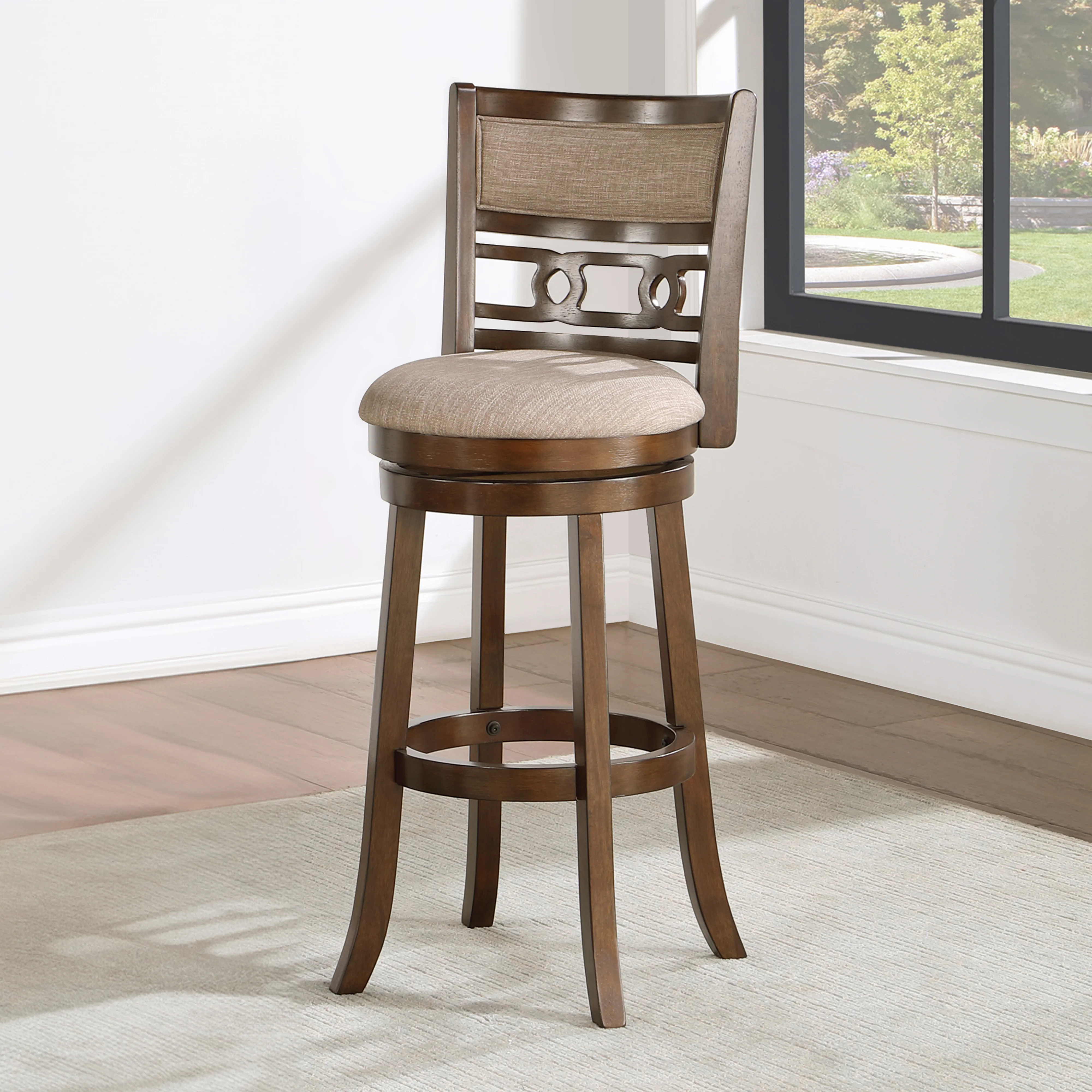 Gia 29" Swivel Barstool-Cherry W/Brown Fabric Seat - Image 6