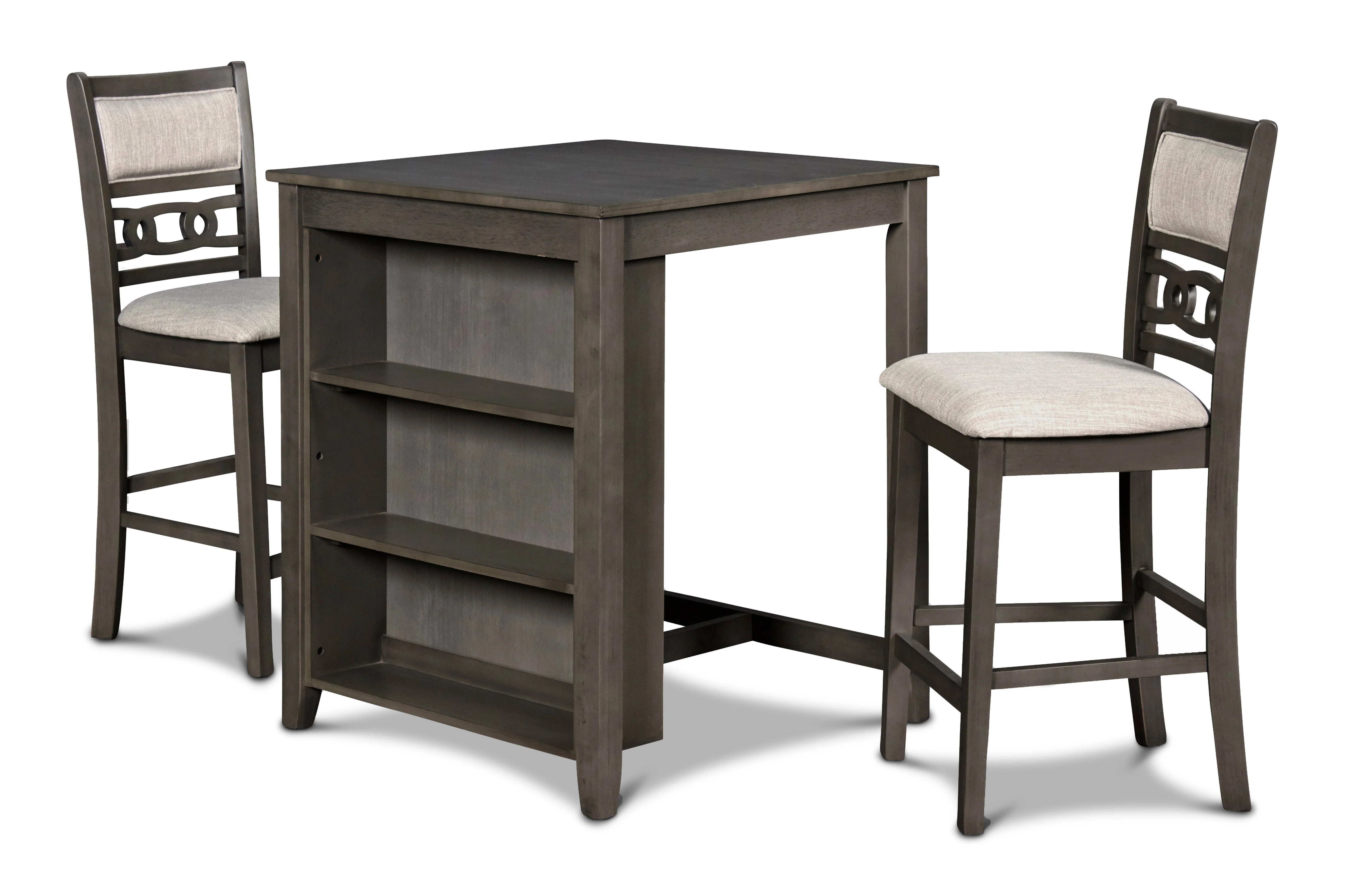 Gia 3 Pc 30" Storage Counter Table & 2 Chairs-Gray - Image 2