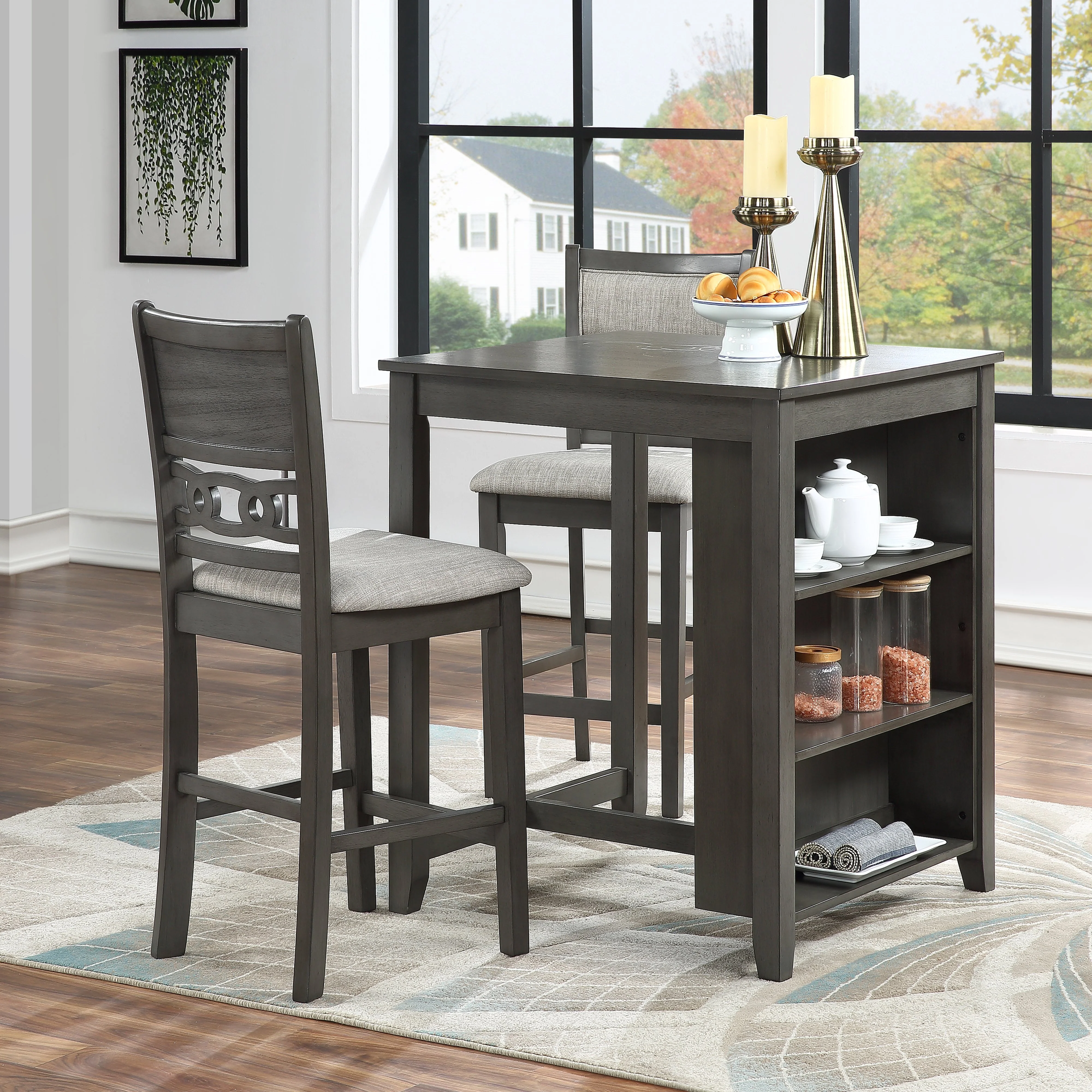 Gia 3 Pc 30" Storage Counter Table & 2 Chairs-Gray - Image 8