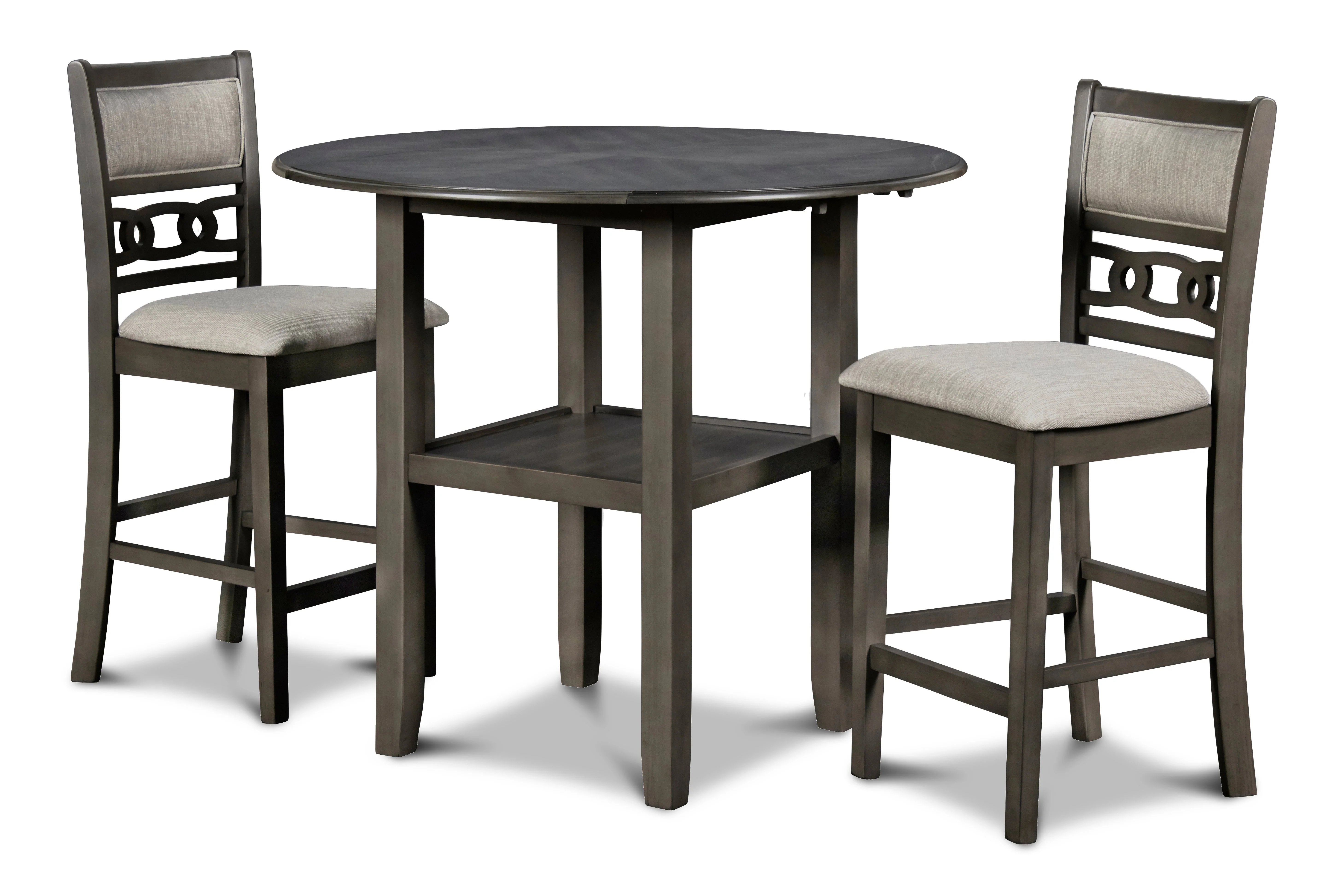 Gia 3 Pc 42" Counter Drop Leaf Table & 2 Chairs-Gray - Image 2