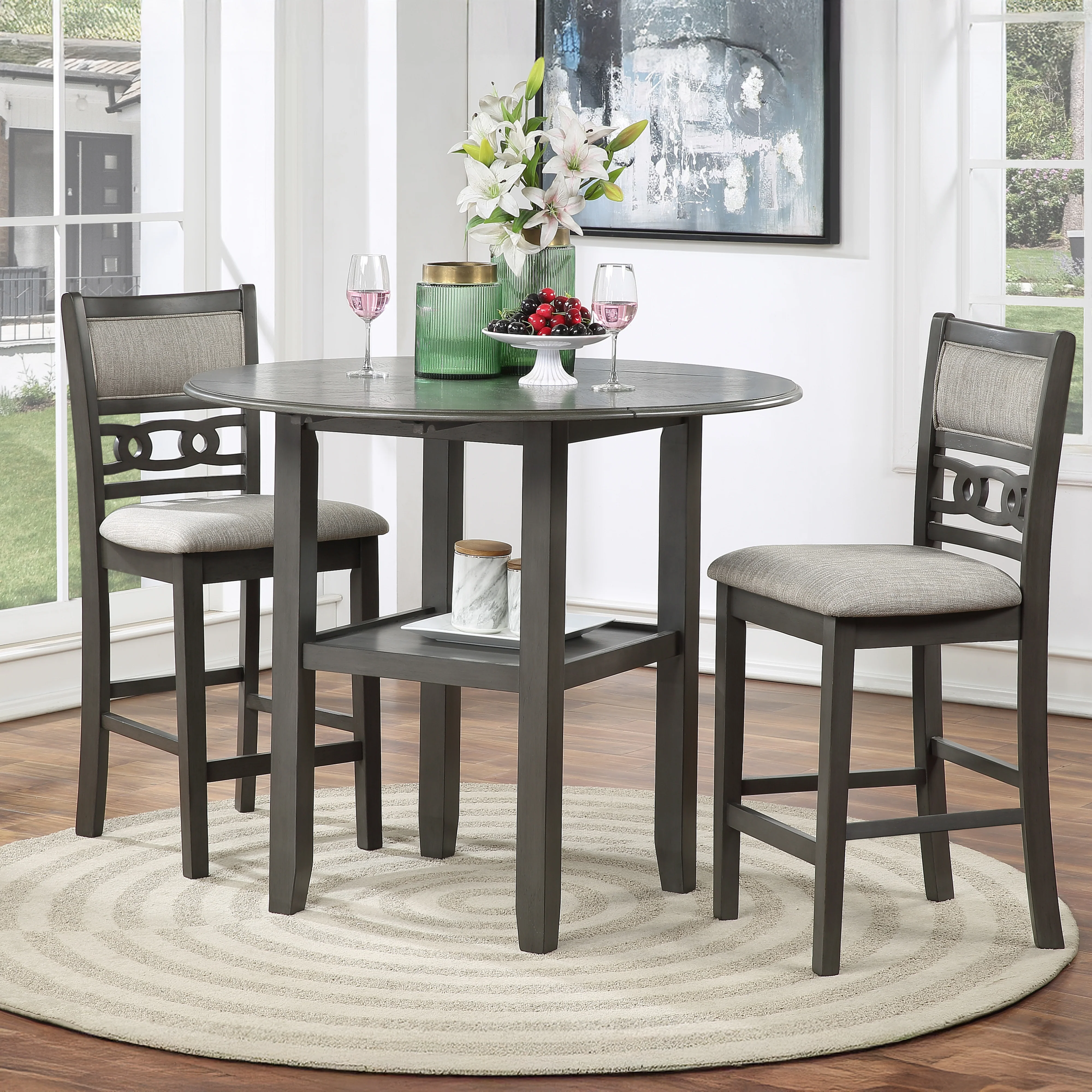 Gia 3 Pc 42" Counter Drop Leaf Table & 2 Chairs-Gray - Image 8