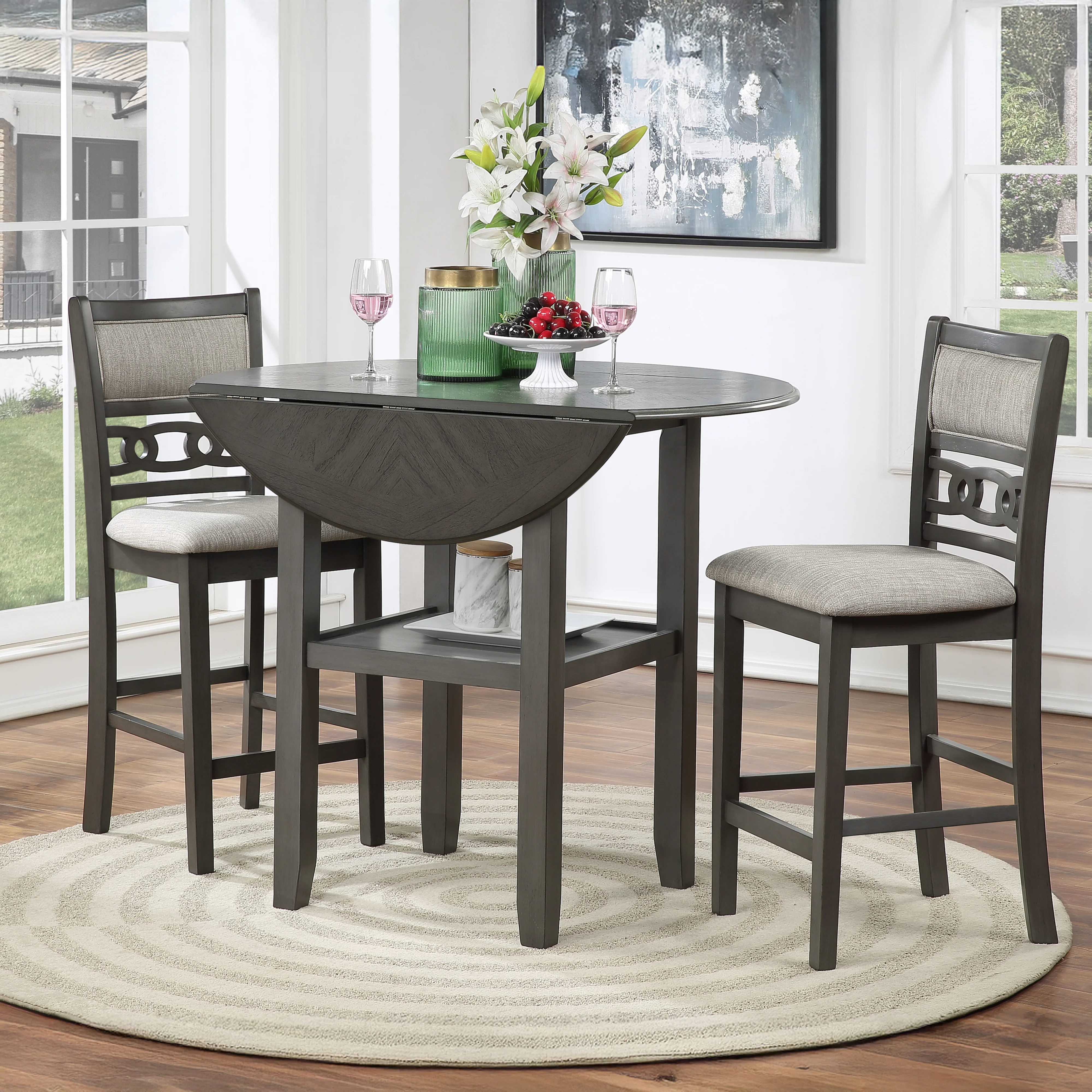 Gia 3 Pc 42" Counter Drop Leaf Table & 2 Chairs-Gray - Image 9