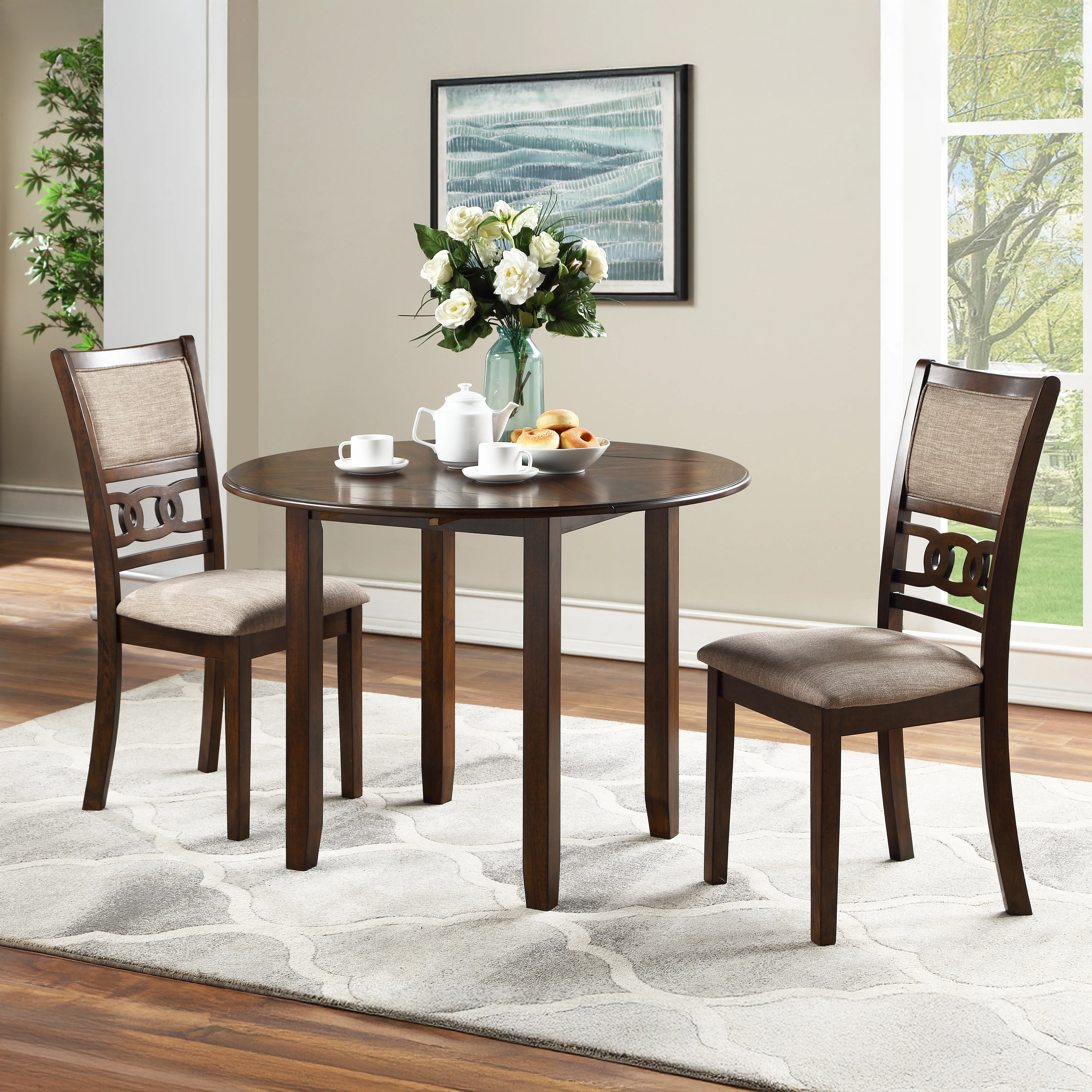 Gia 3 Pc 42" Drop Leaf Dining Table & 2 Chairs-Cherry - Image 7