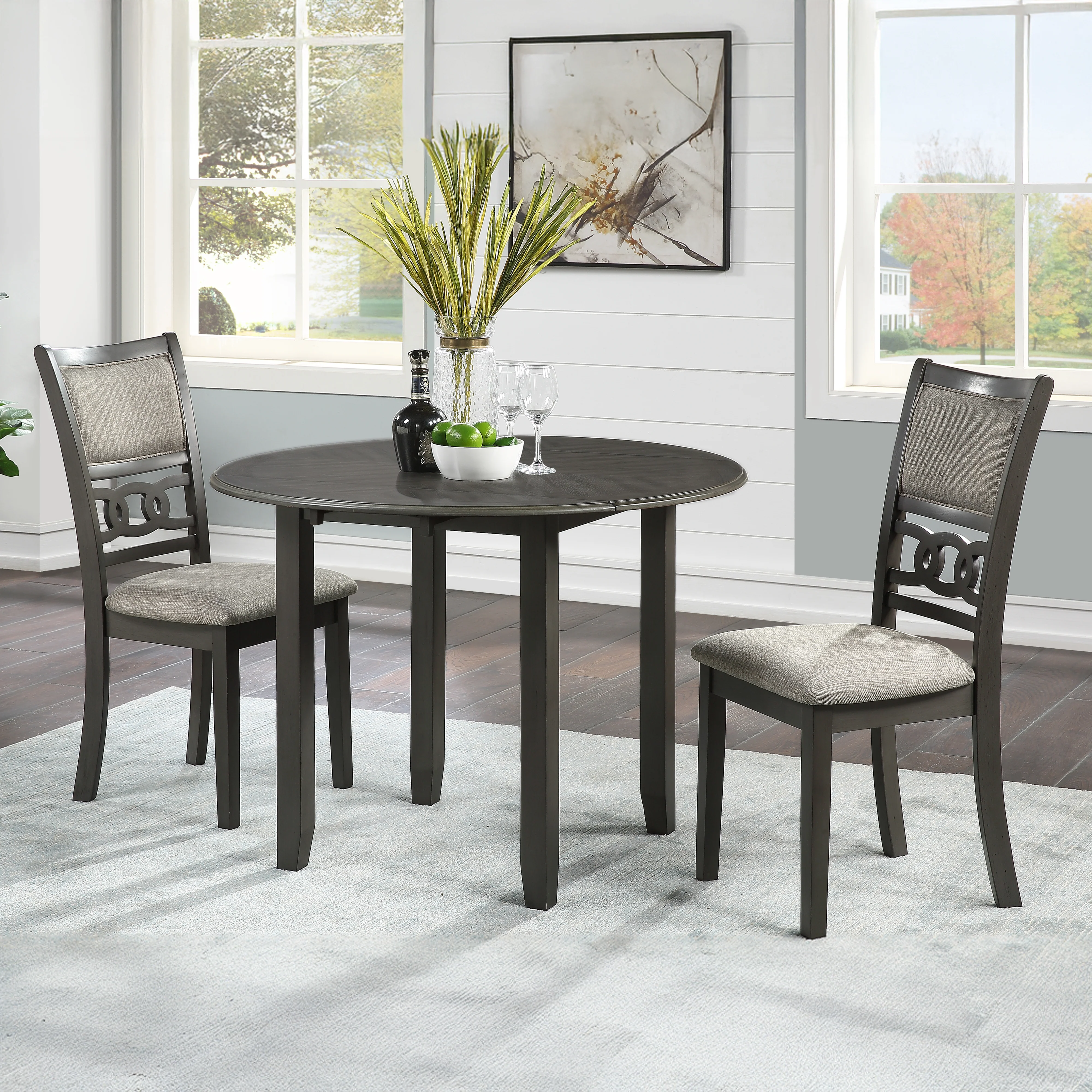 Gia 3 Pc 42" Drop Leaf Dining Table & 2 Chairs-Gray - Image 7