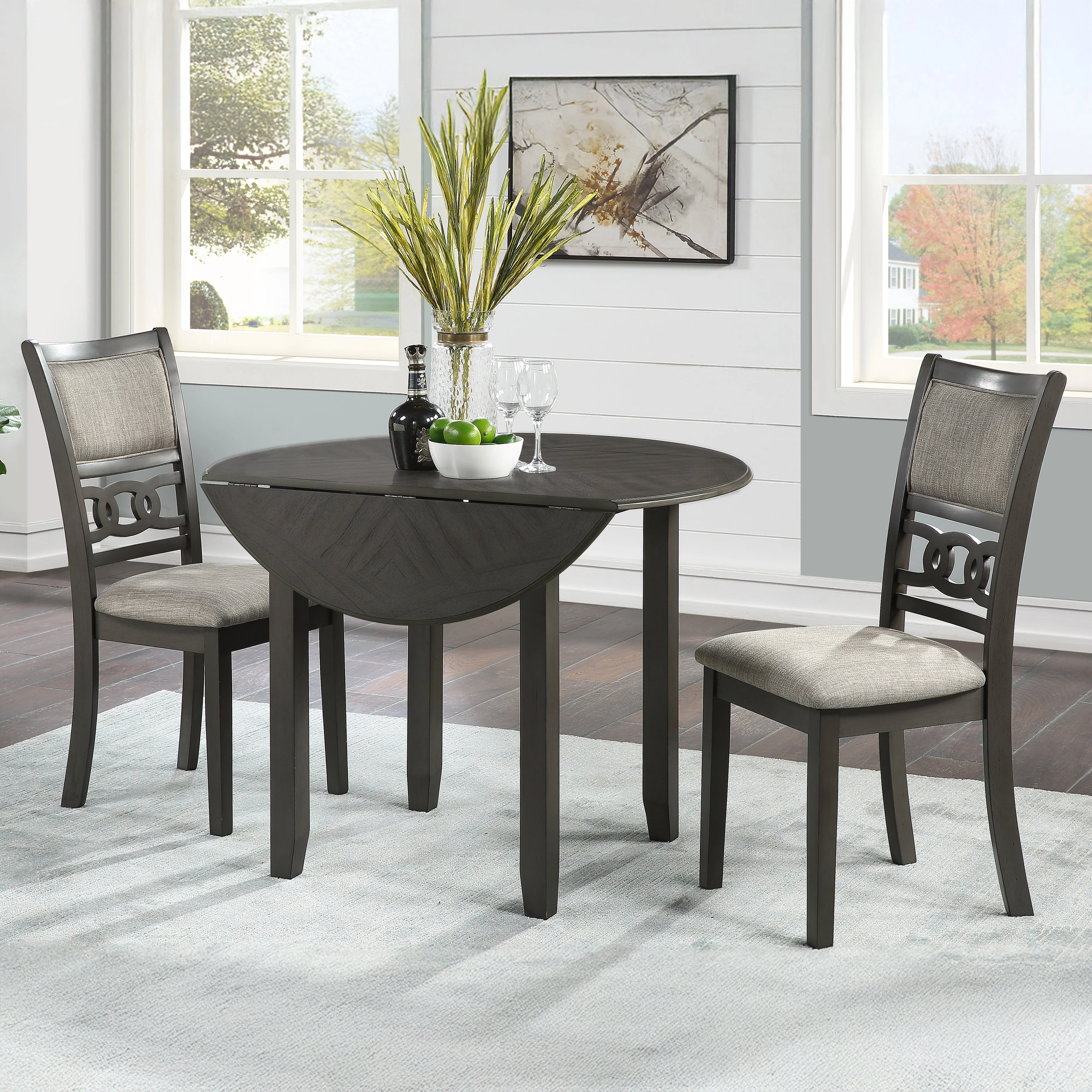 Gia 3 Pc 42" Drop Leaf Dining Table & 2 Chairs-Gray - Image 8