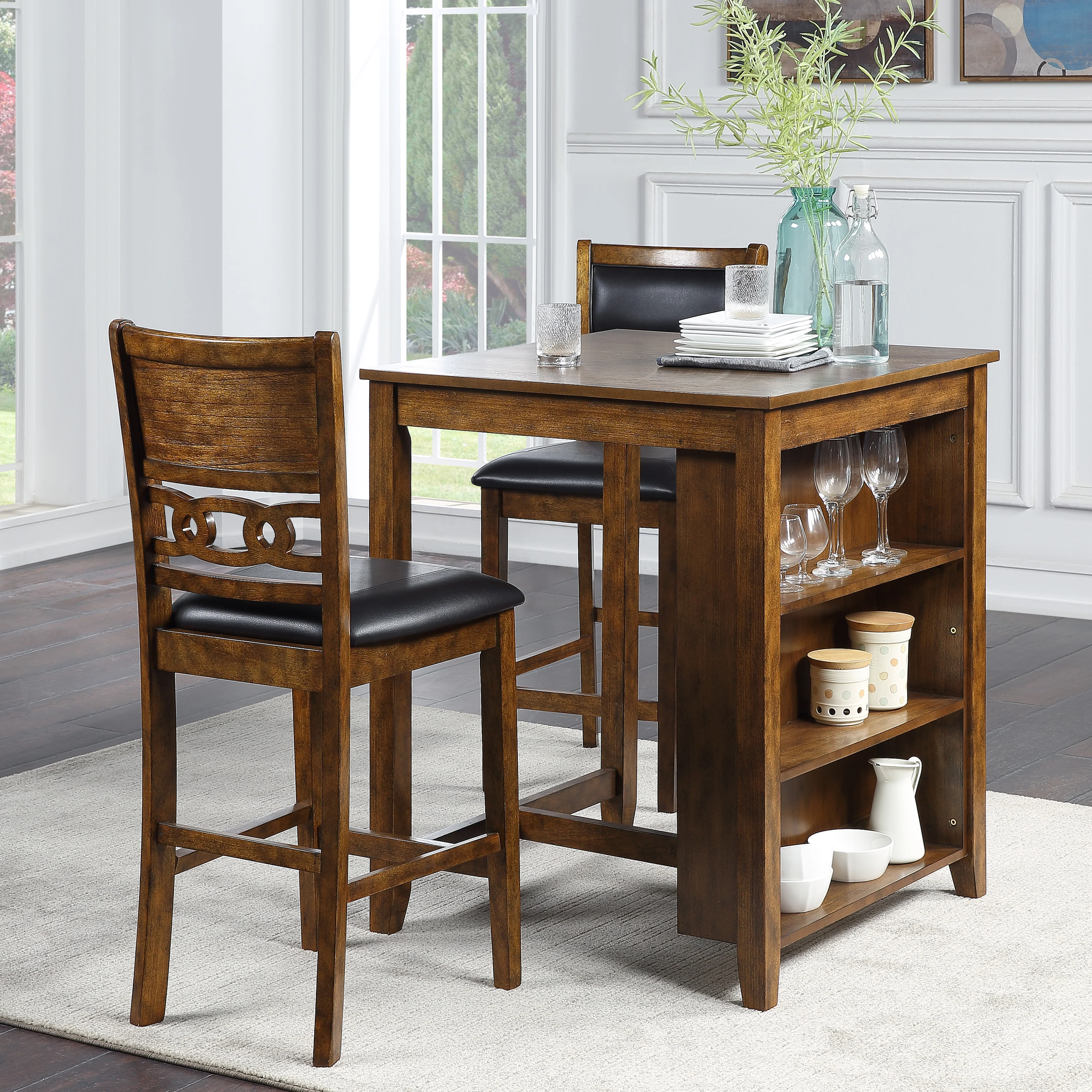 Gia 3 Pc 30" Storage Counter Table & 2 Chairs-Brown - Image 8
