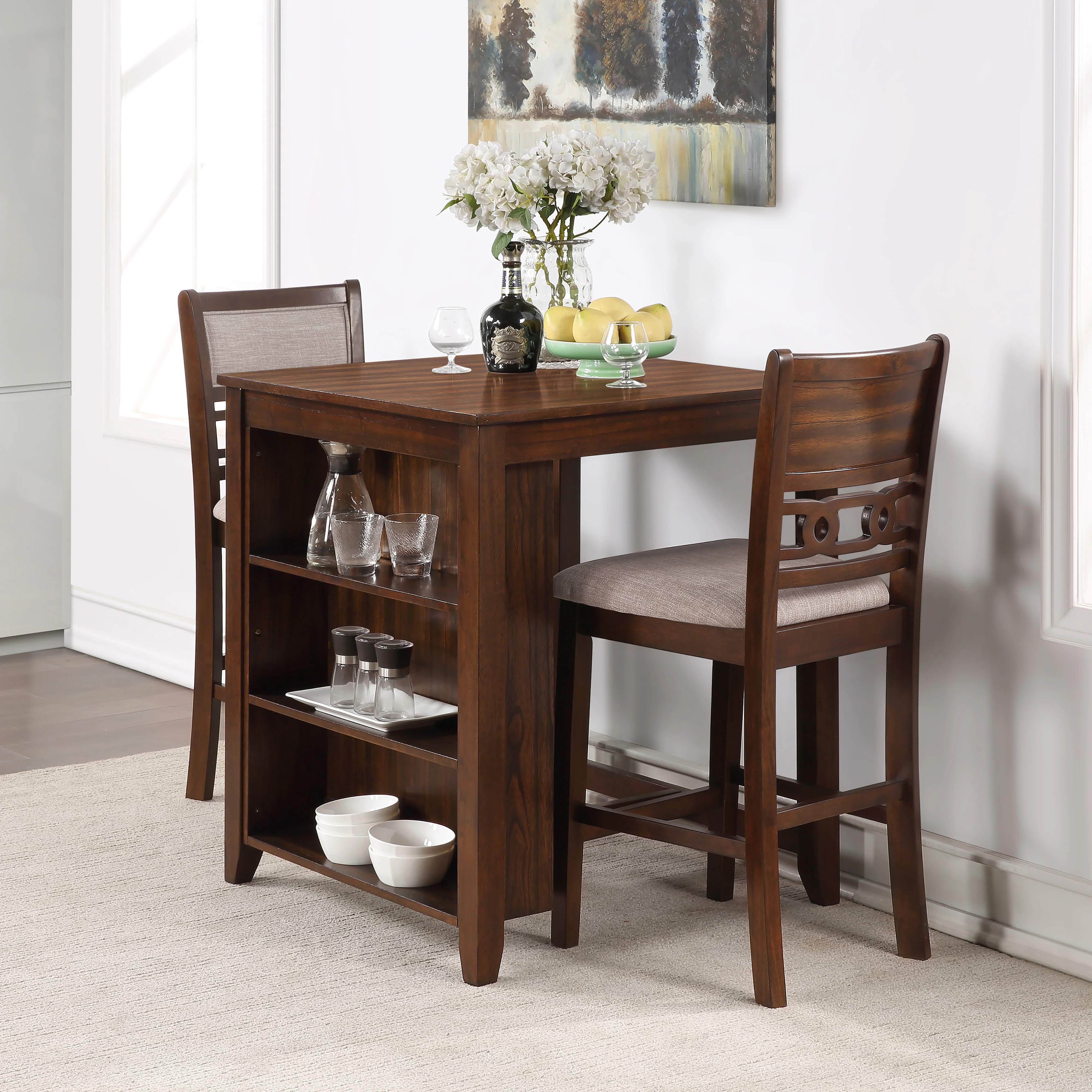 Gia 3 Pc 30" Storage Counter Table & 2 Chairs-Cherry - Image 10