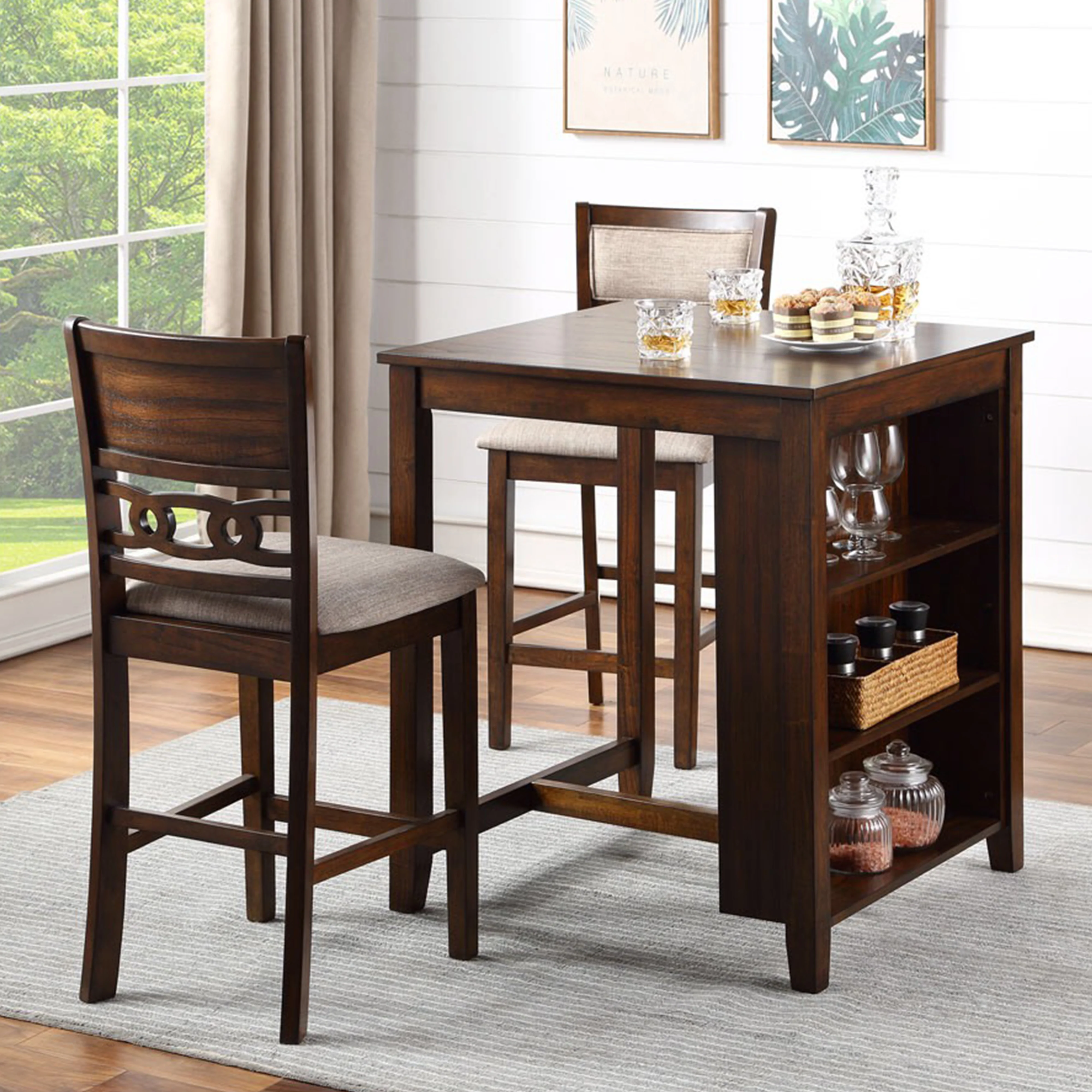Gia 3 Pc 30" Storage Counter Table & 2 Chairs-Cherry - Image 9