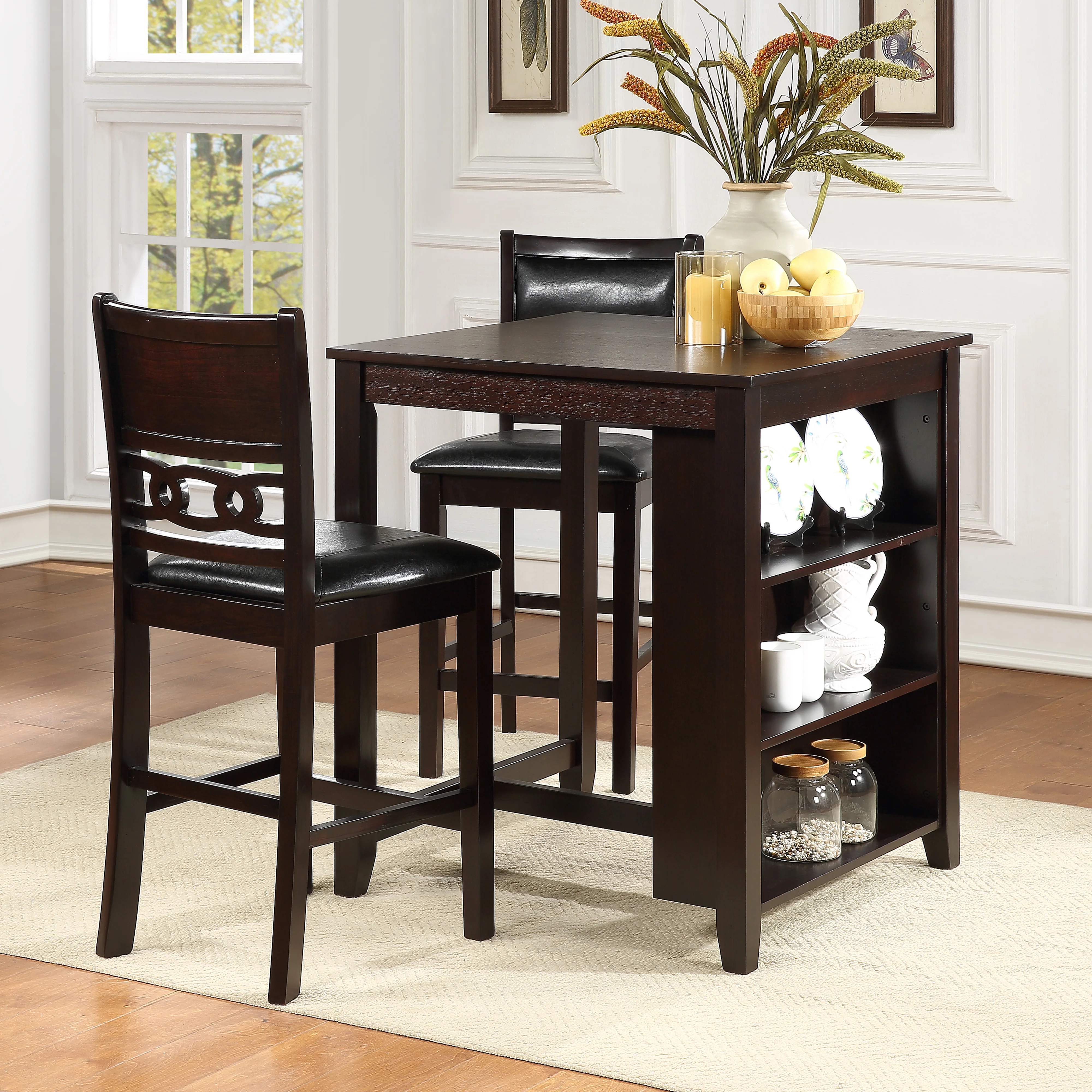 Gia 3 Pc 30" Storage Counter Table & 2 Chairs-Ebony - Image 7
