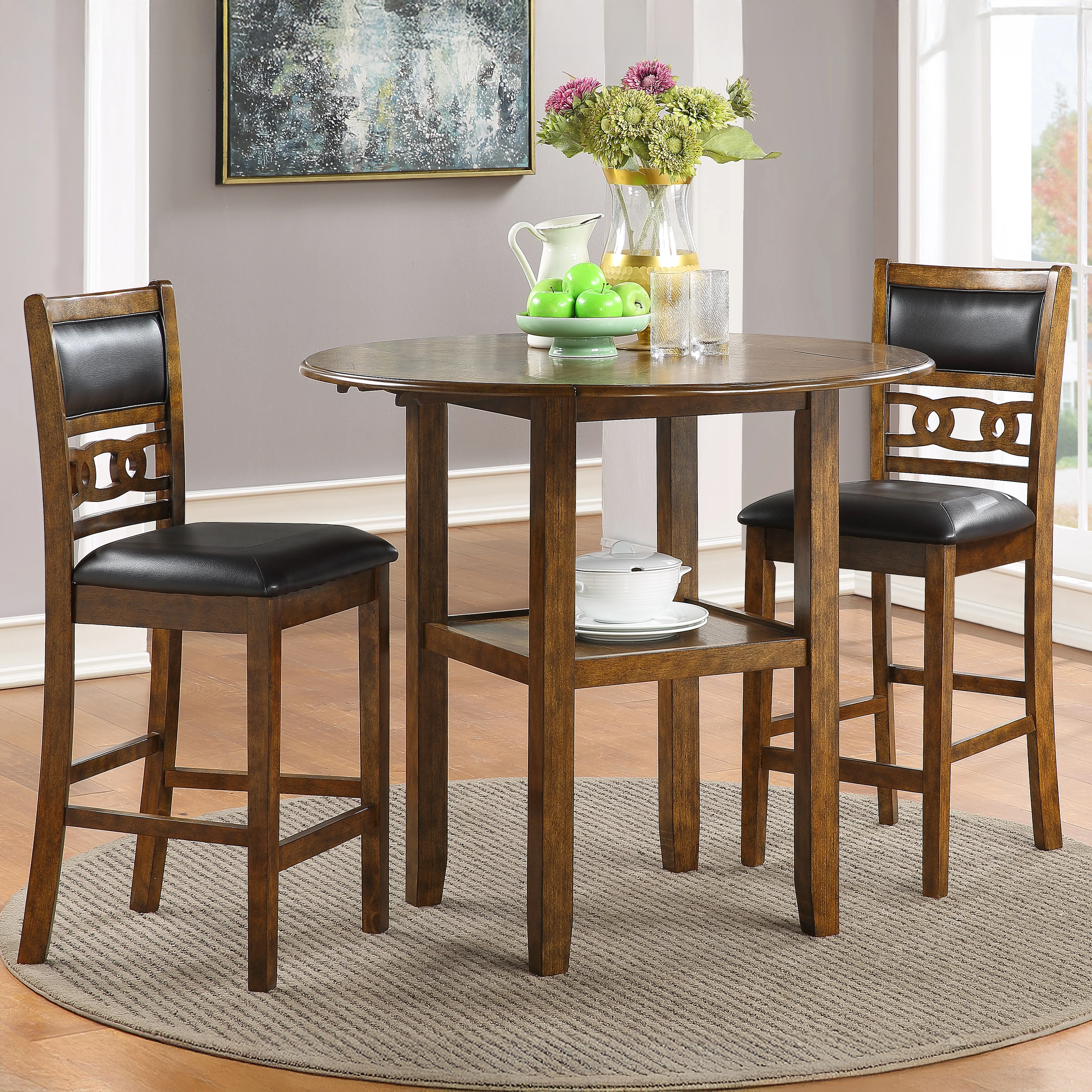Gia 3 Pc 42" Counter Drop Leaf Table & 2 Chairs-Brown - Image 7