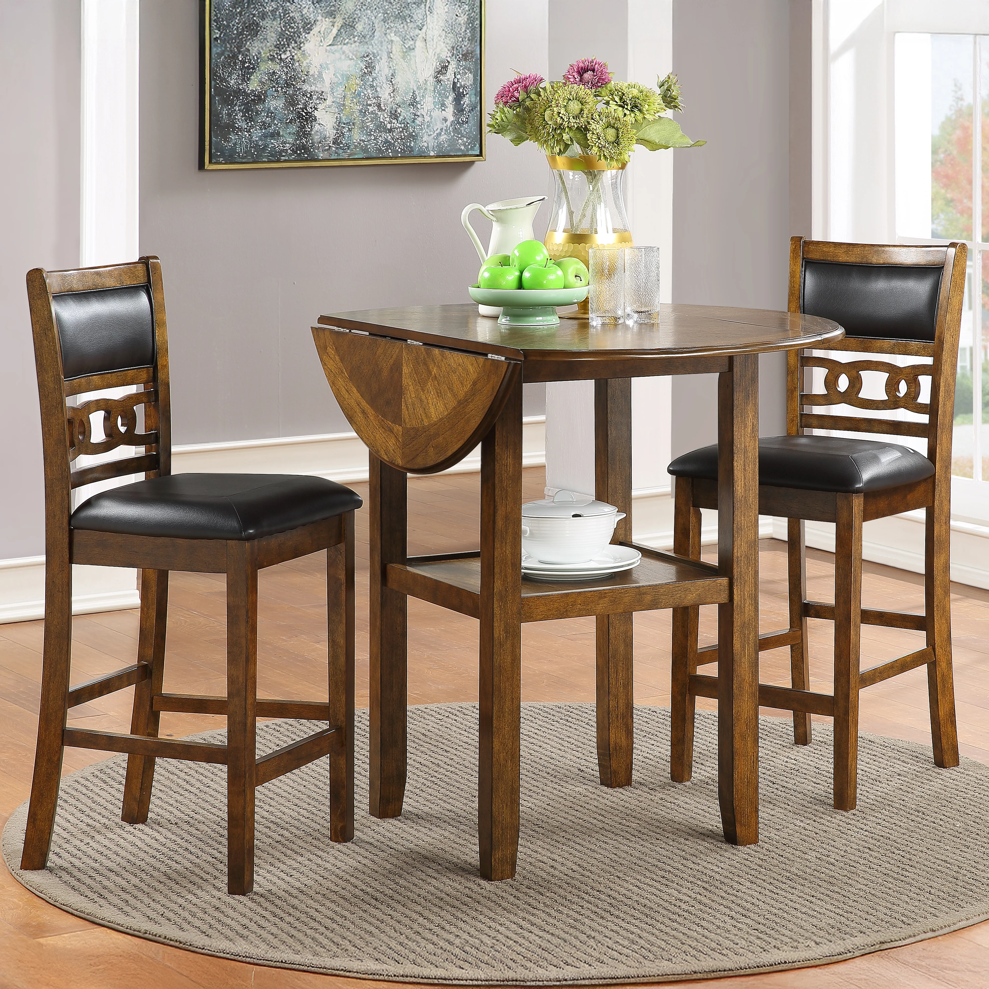 Gia 3 Pc 42" Counter Drop Leaf Table & 2 Chairs-Brown - Image 8