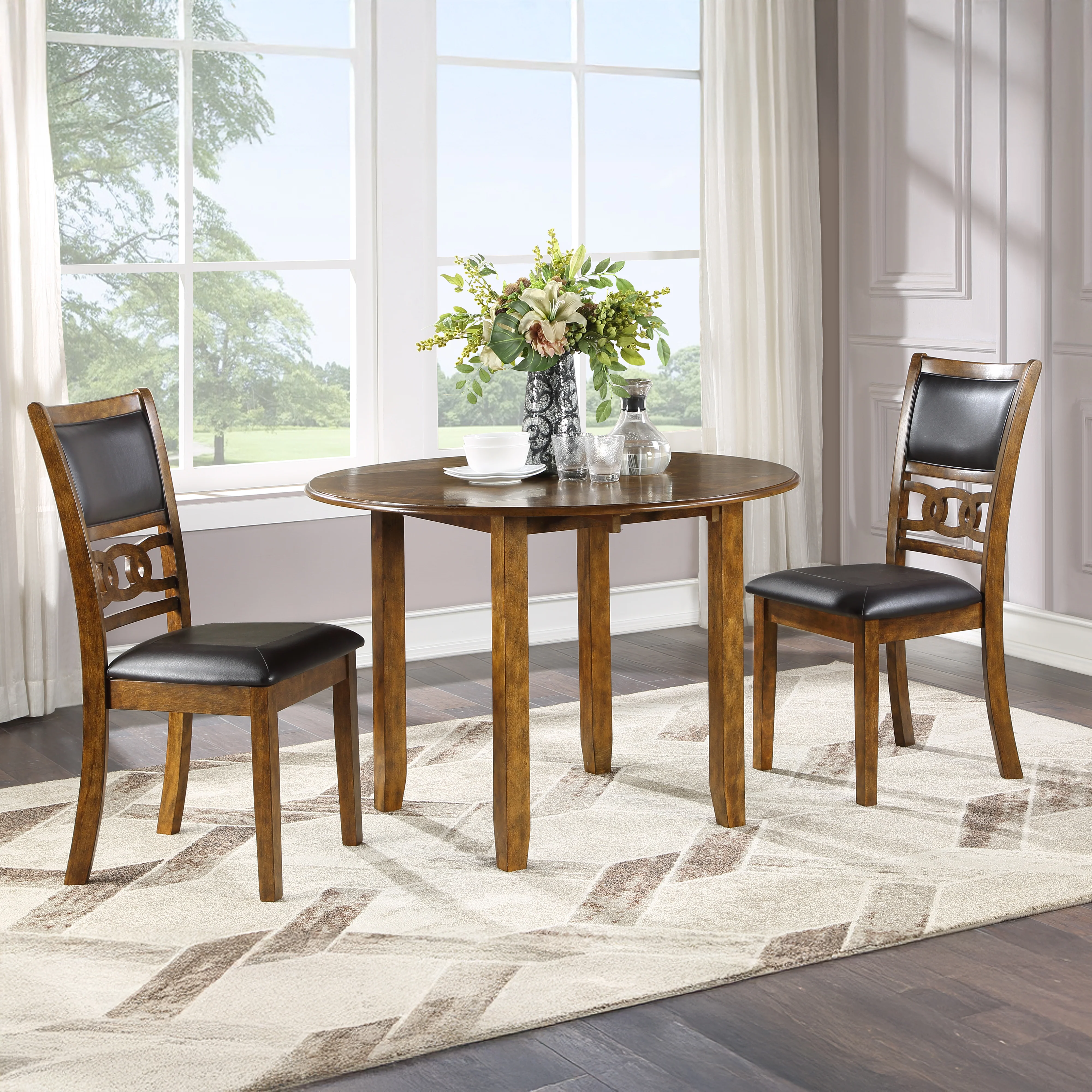 Gia 3 Pc 42" Drop Leaf Dining Table & 2 Chairs-Brown - Image 7
