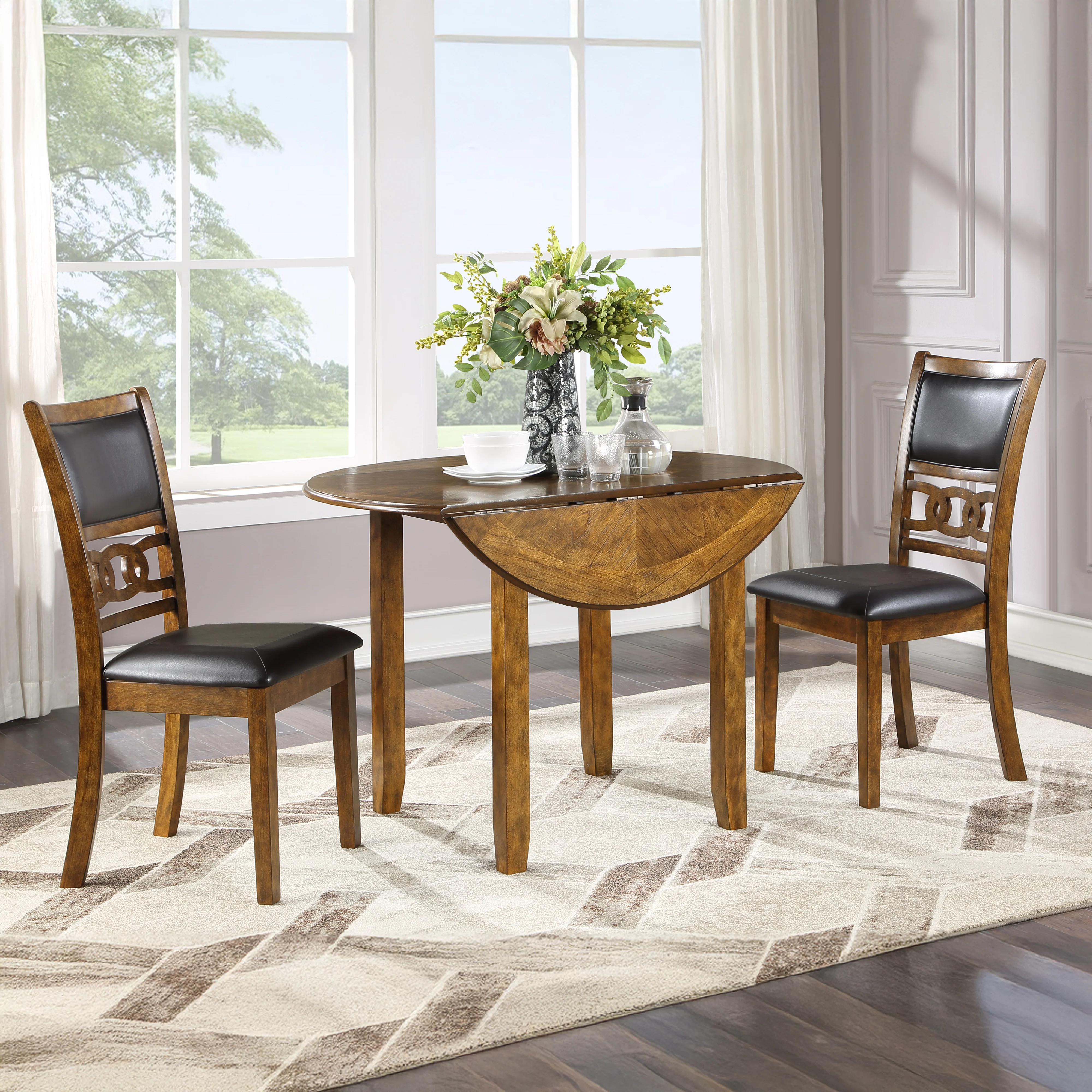 Gia 3 Pc 42" Drop Leaf Dining Table & 2 Chairs-Brown - Image 8
