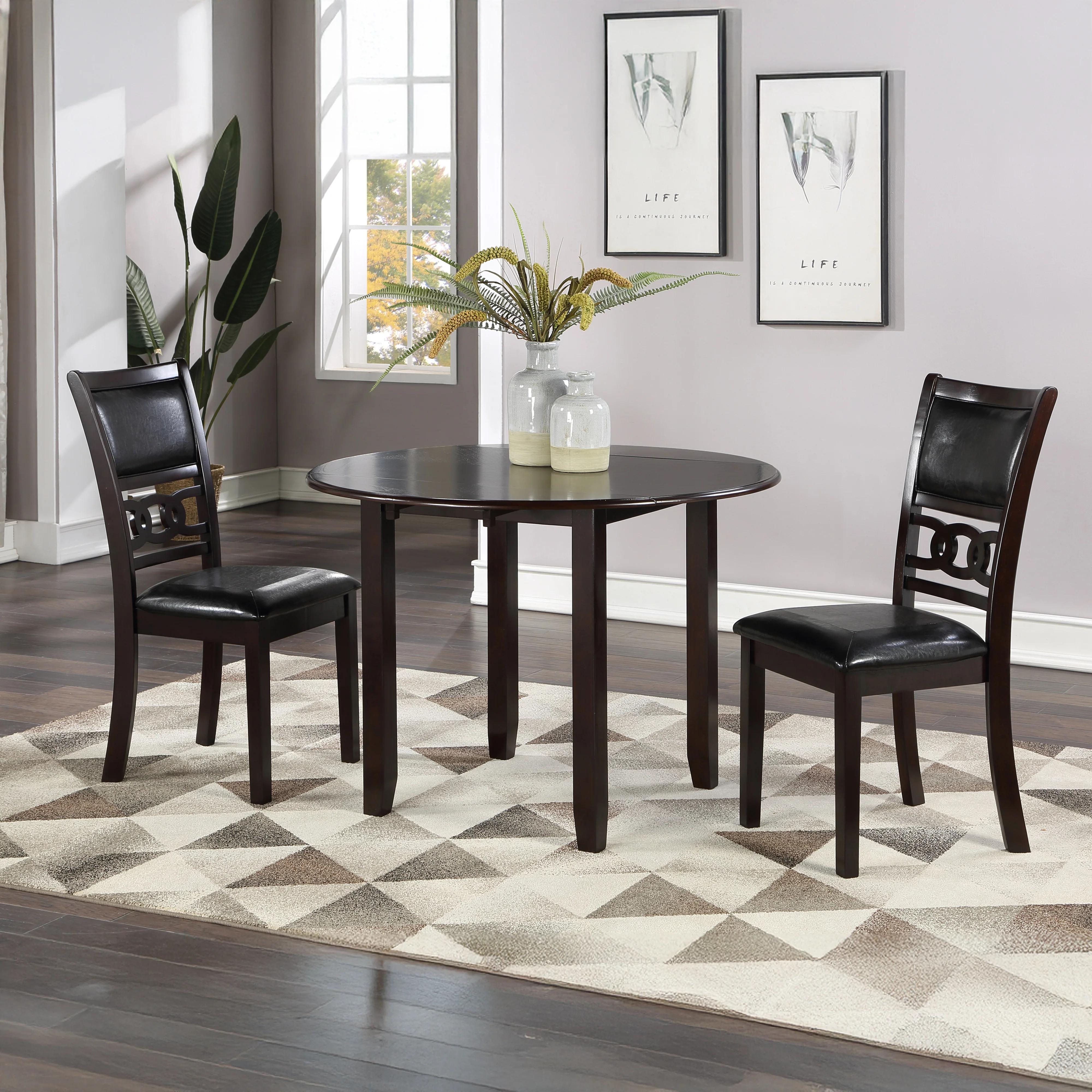 Gia 3 Pc 42" Drop Leaf Dining Table & 2 Chairs-Ebony - Image 8
