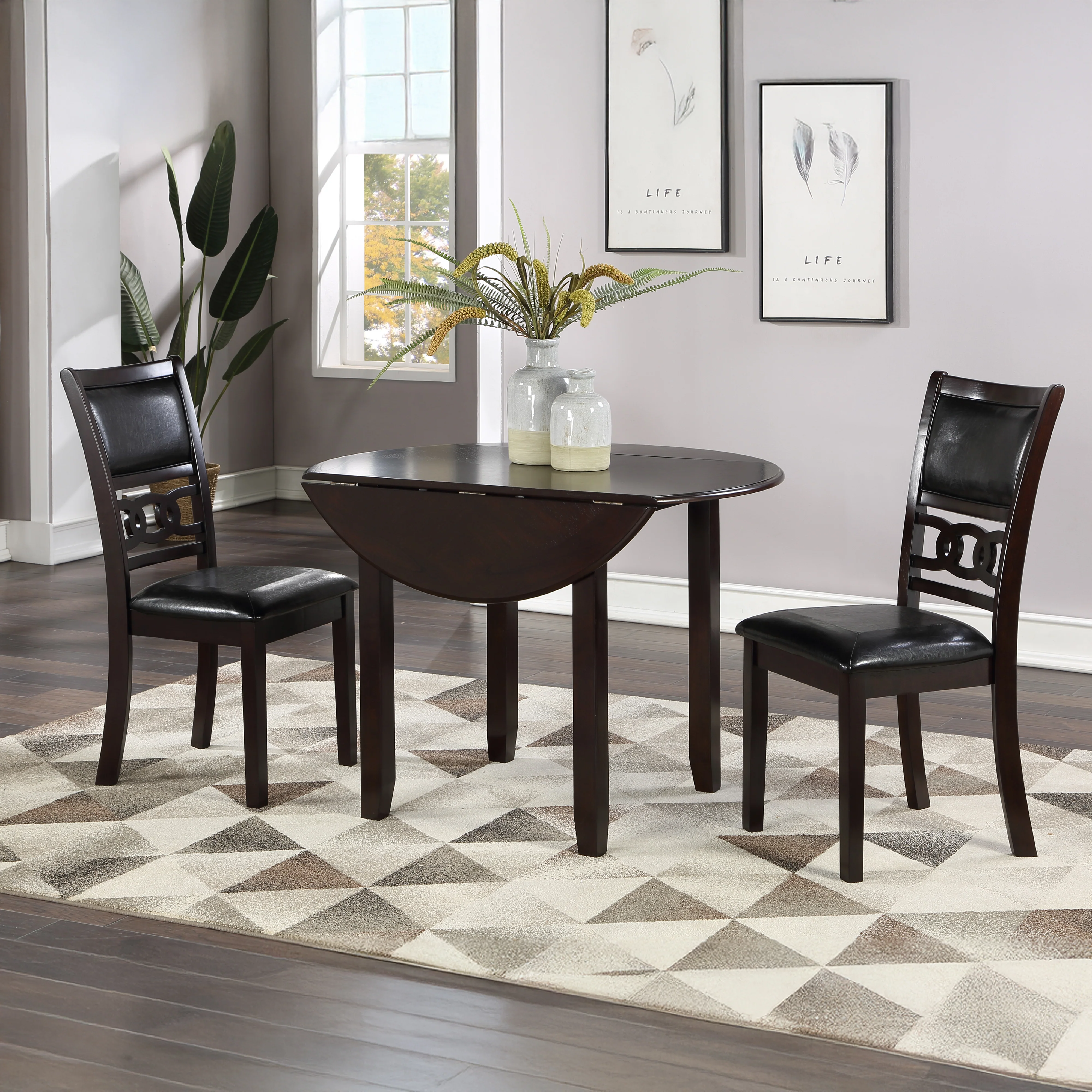 Gia 3 Pc 42" Drop Leaf Dining Table & 2 Chairs-Ebony - Image 9