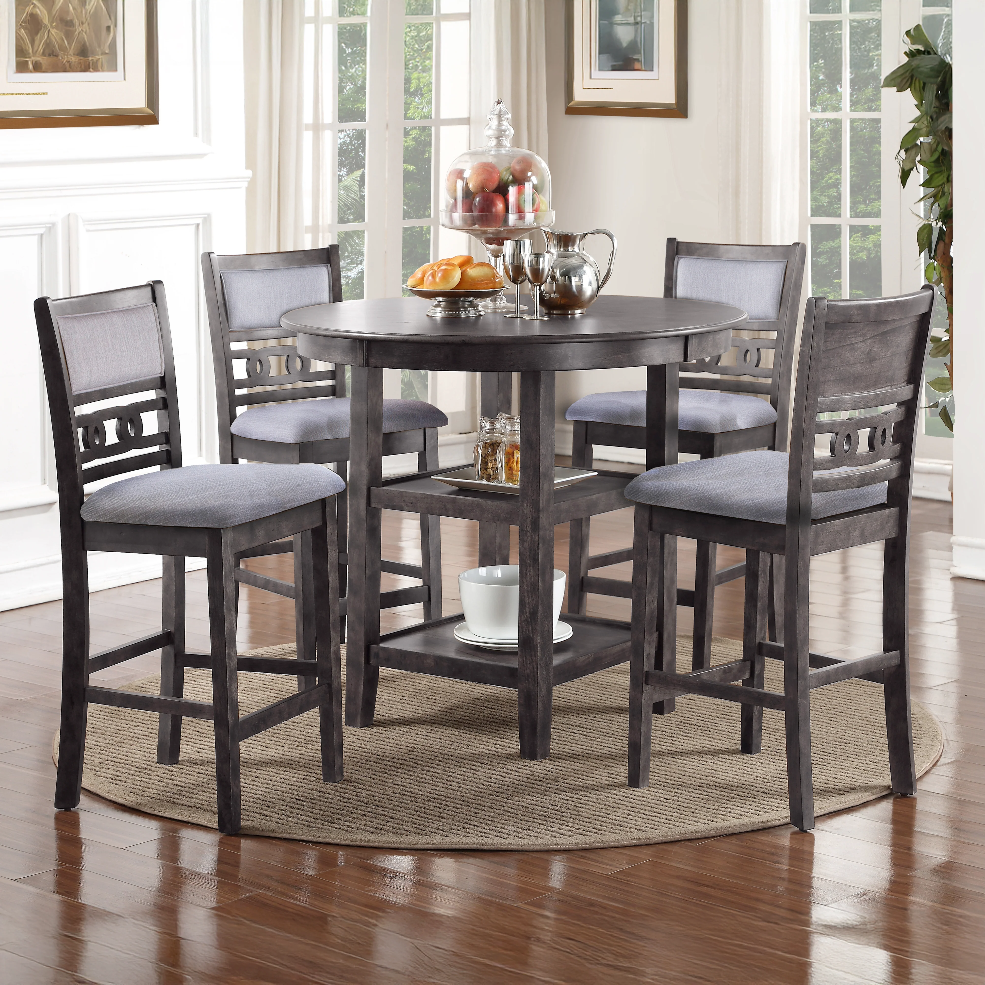 Gia 5 Pc 42" Round Counter Dining Table & 4 Chairs-Gray - Image 6