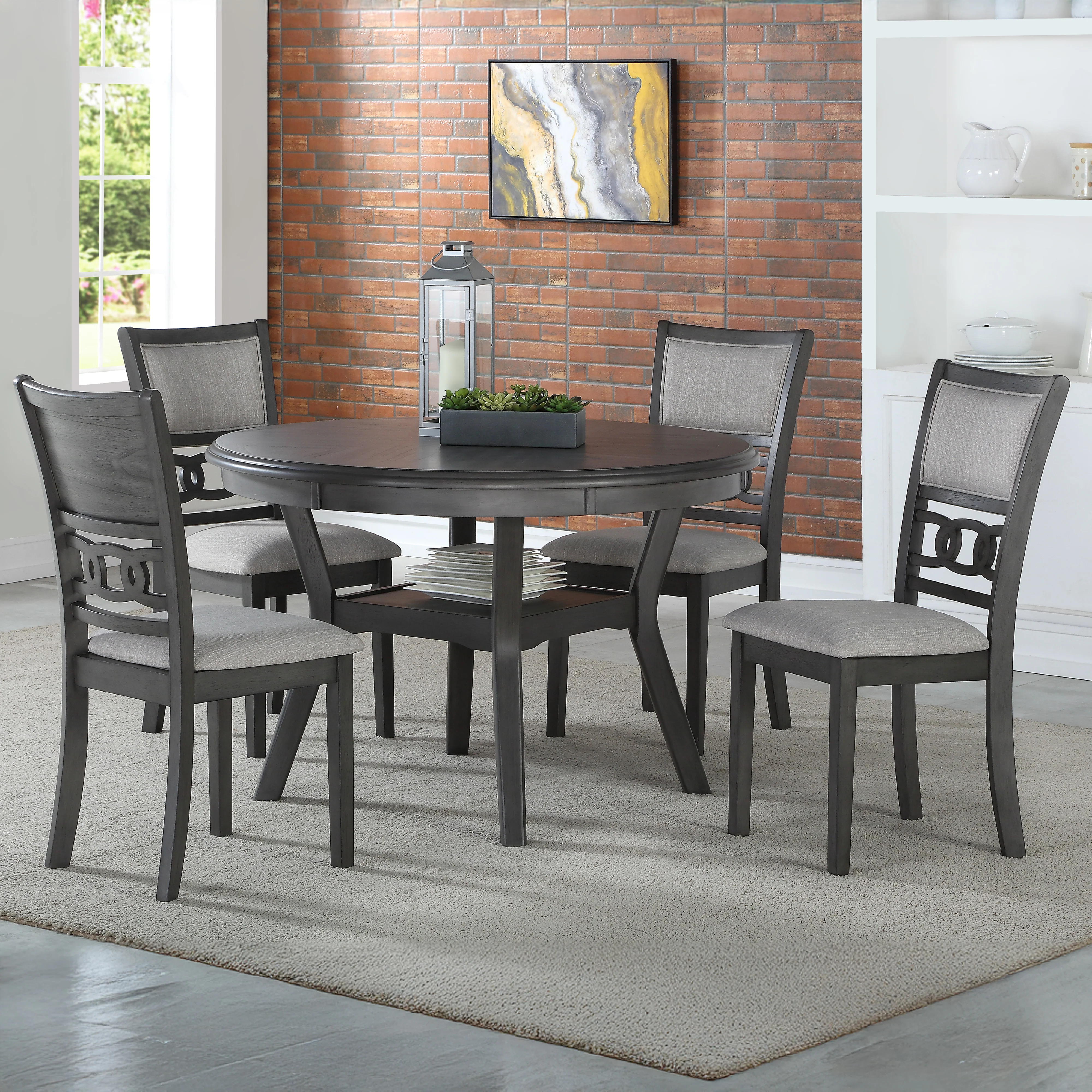 Gia 5 Pc 47" Round Dining Table & 4 Chairs-Gray - Image 3