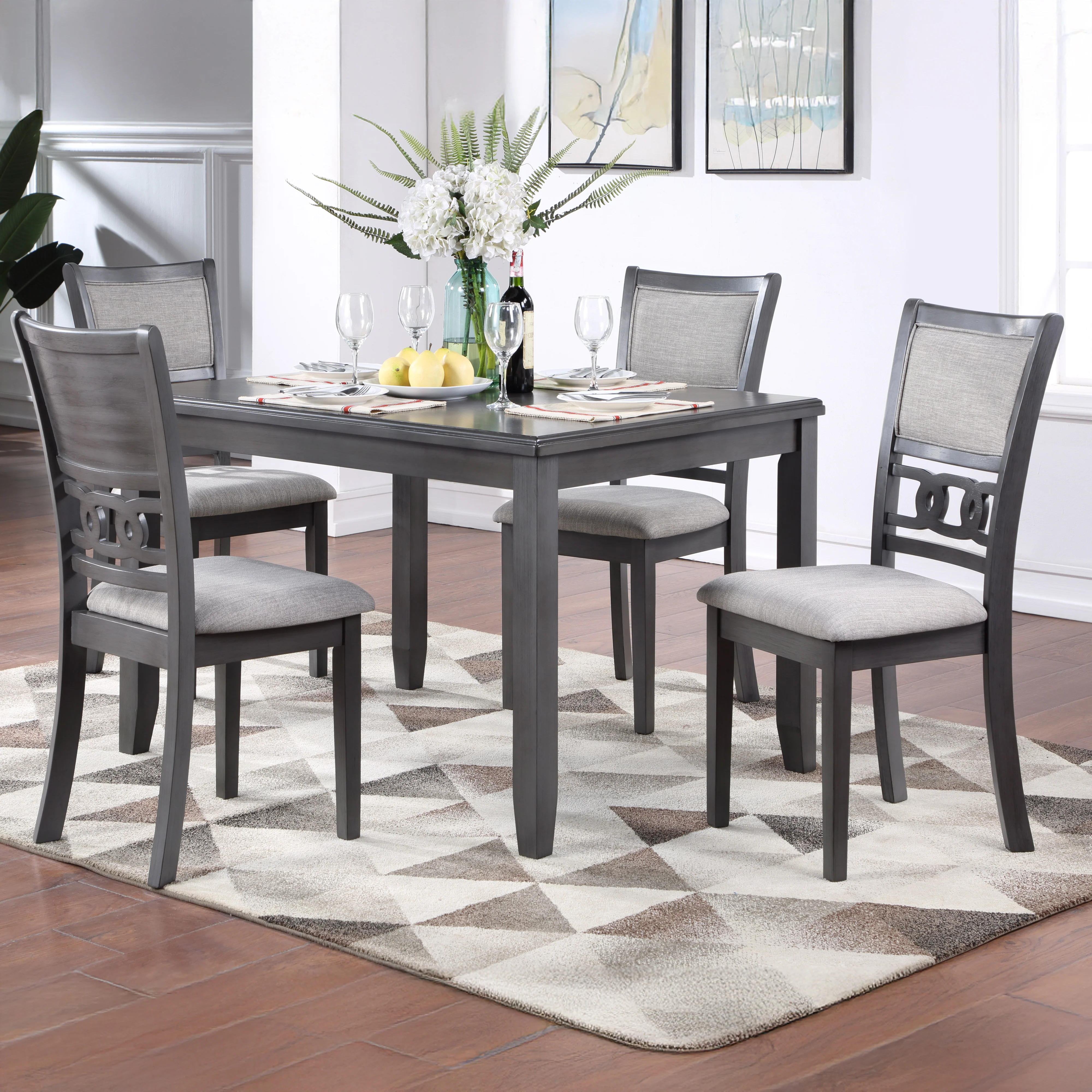 Gia 5 Pc 48" Rectangle Dining Table & 4 Chairs-Gray - Image 2
