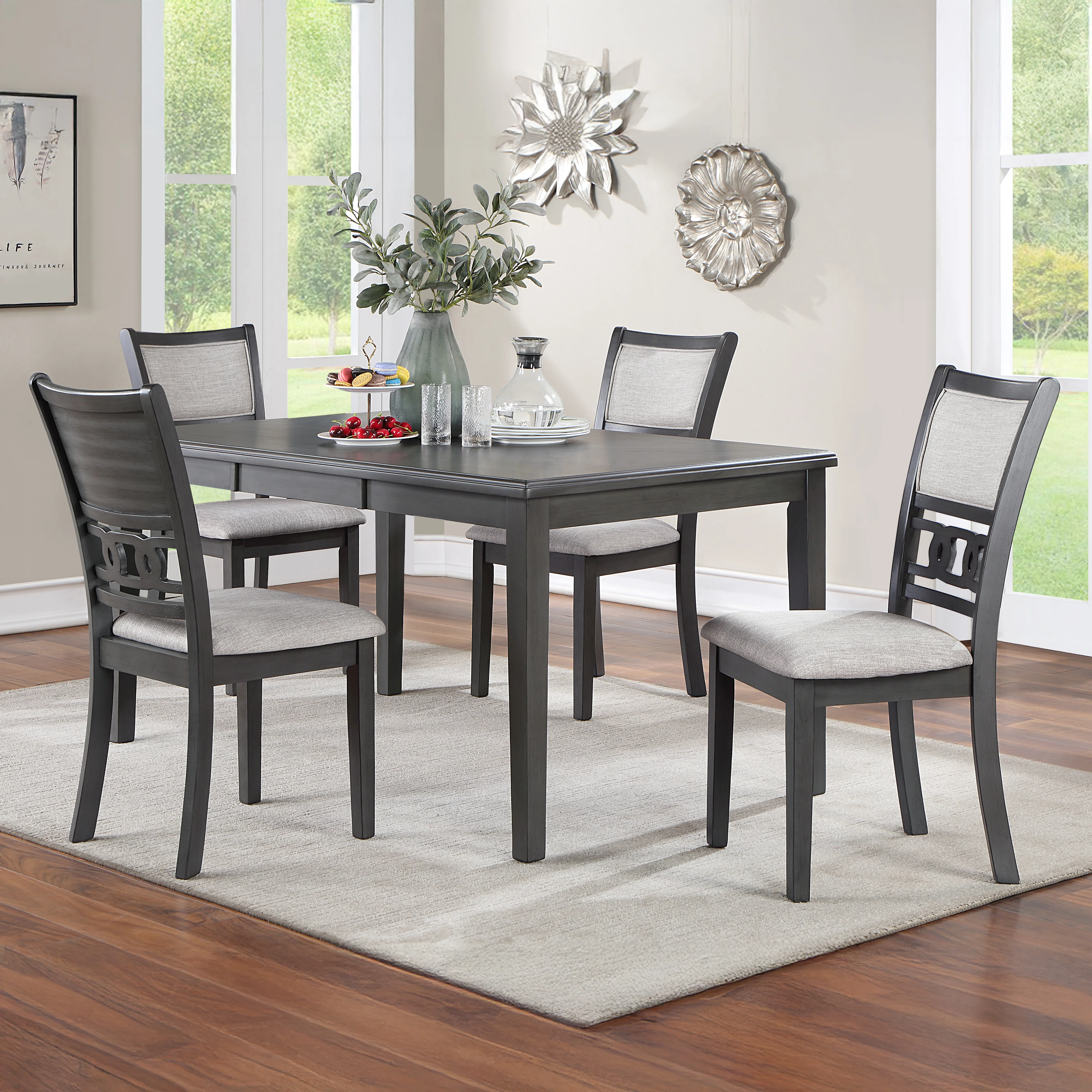 Gia 5 Pc 60" Dining Table & 4 Chairs-Gray - Image 9