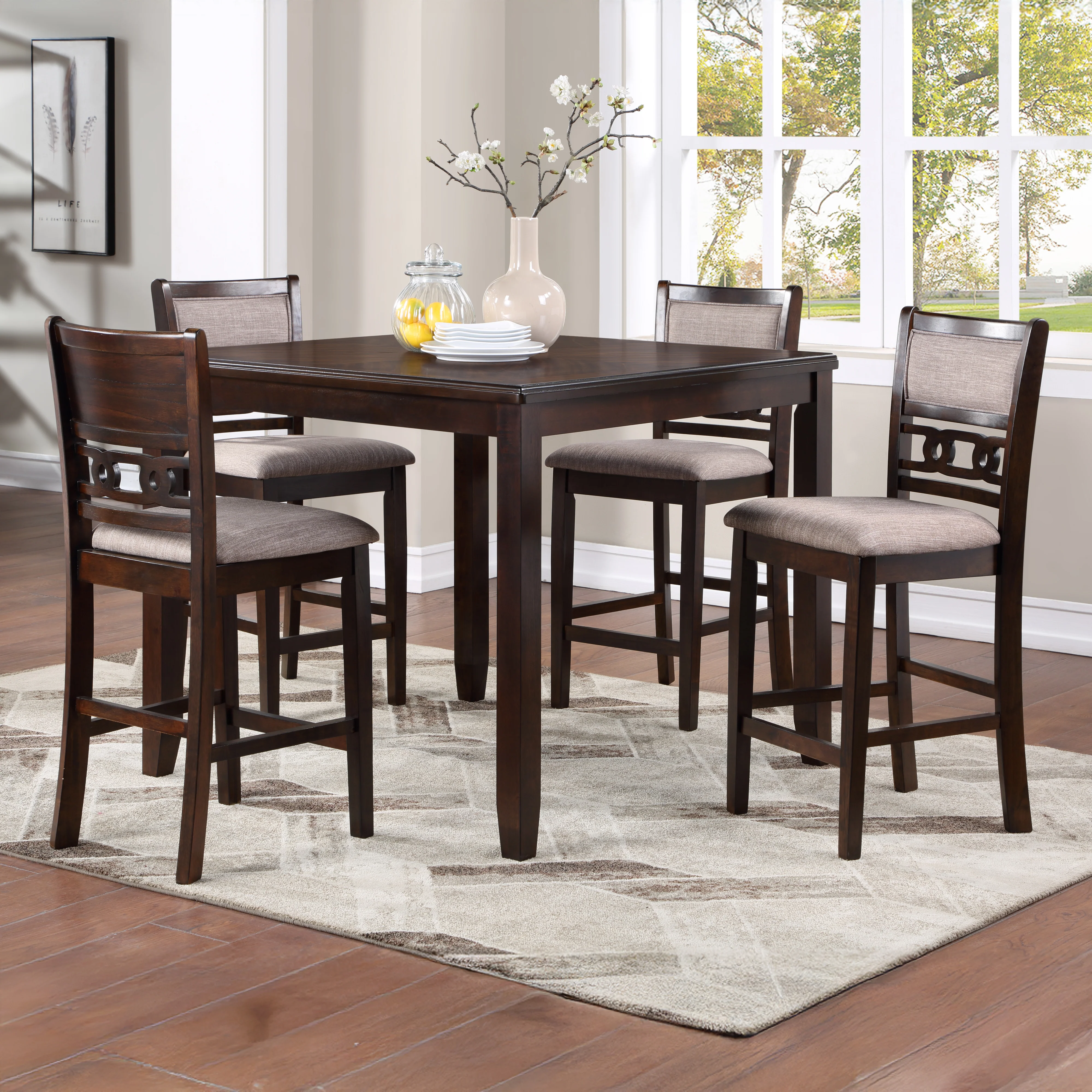 Gia 5 Pc 42" Square Counter Table & 4 Chairs-Cherry - Image 6