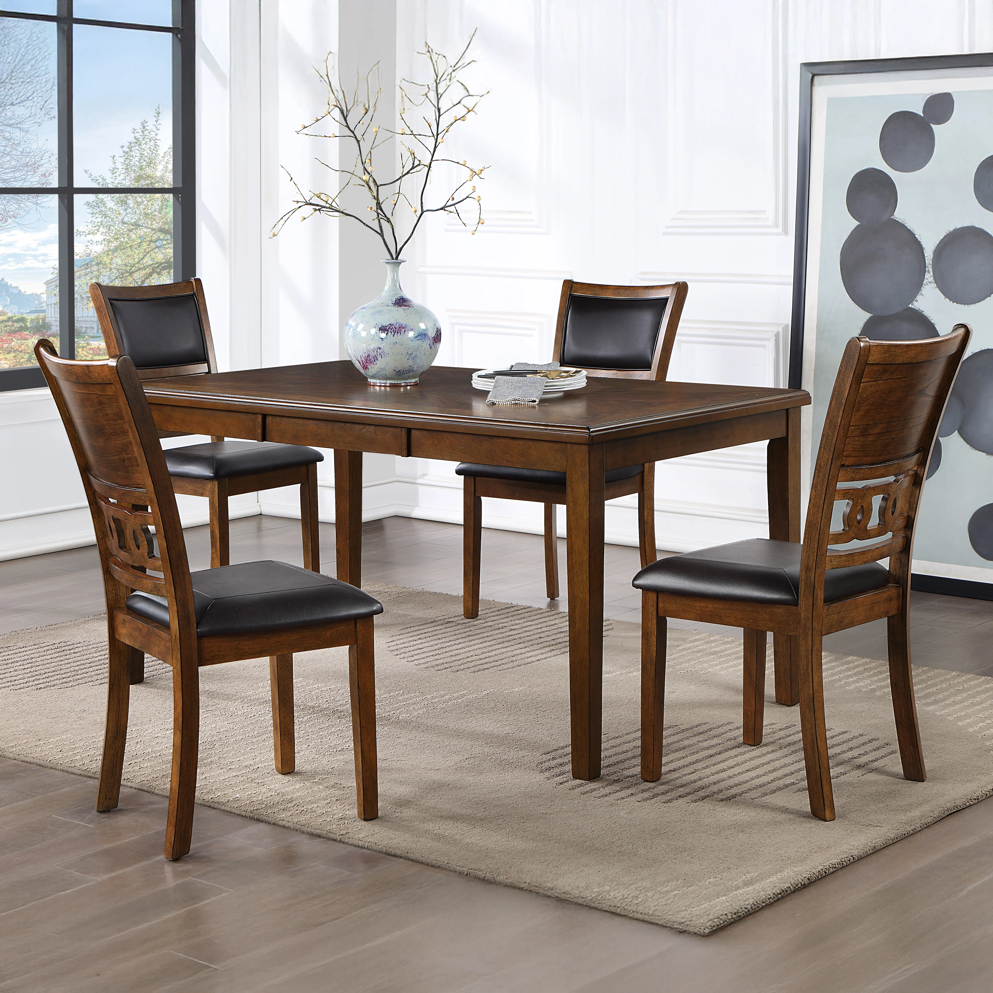 Gia 5 Pc 60" Dining Table & 4 Chairs-Brown - Image 9