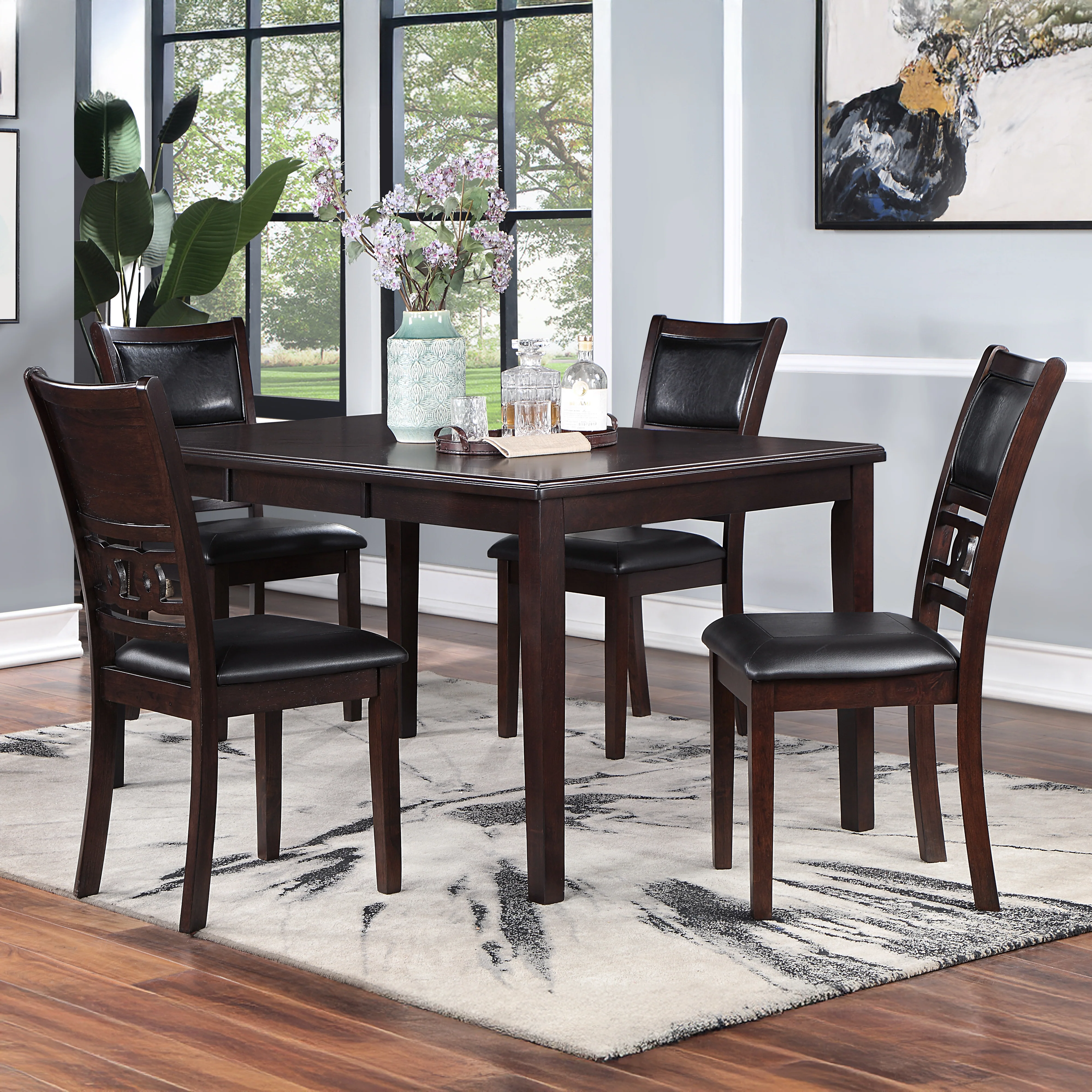 Gia 5 Pc 60" Dining Table & 4 Chairs-Ebony - Image 9
