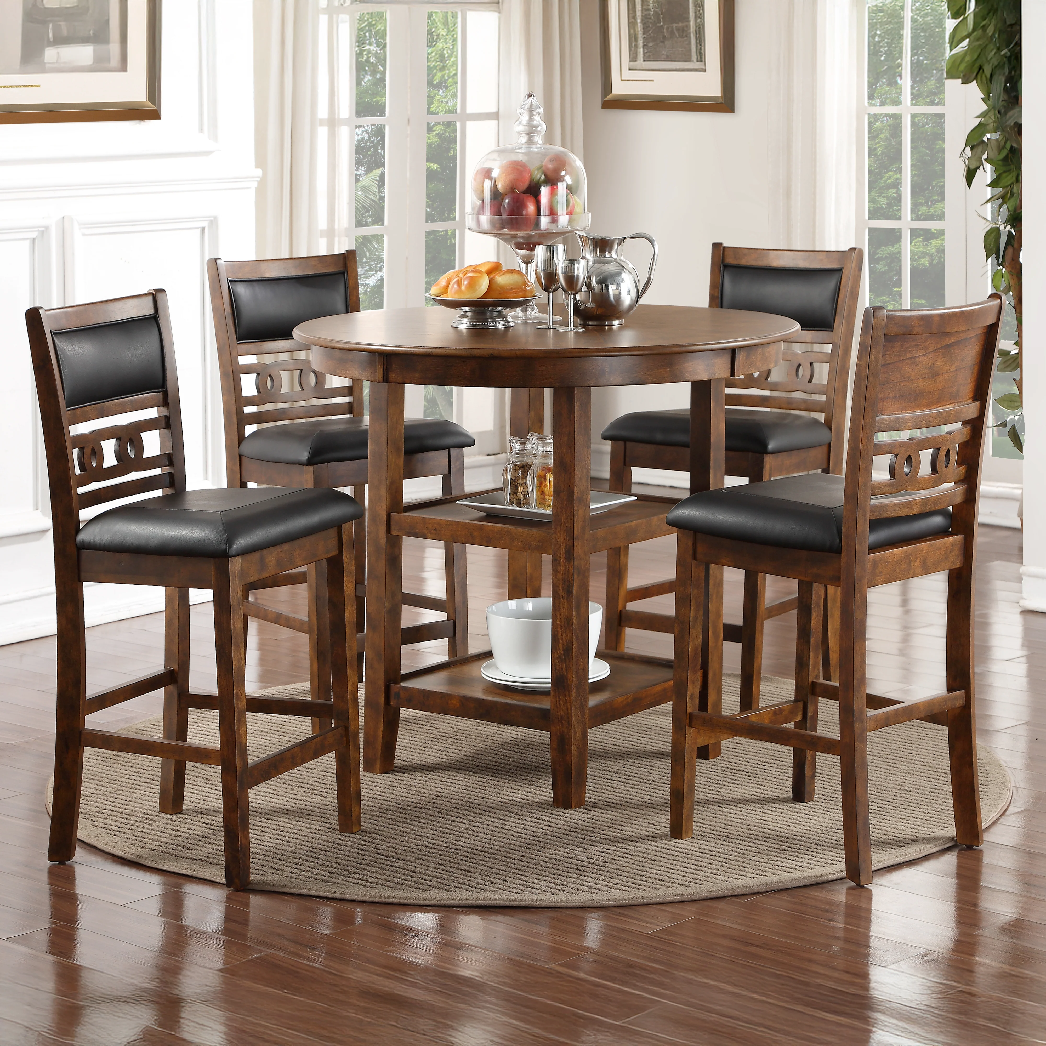 Gia 5 Pc 42" Round Counter Dining Table & 4 Chairs-Brown - Image 9