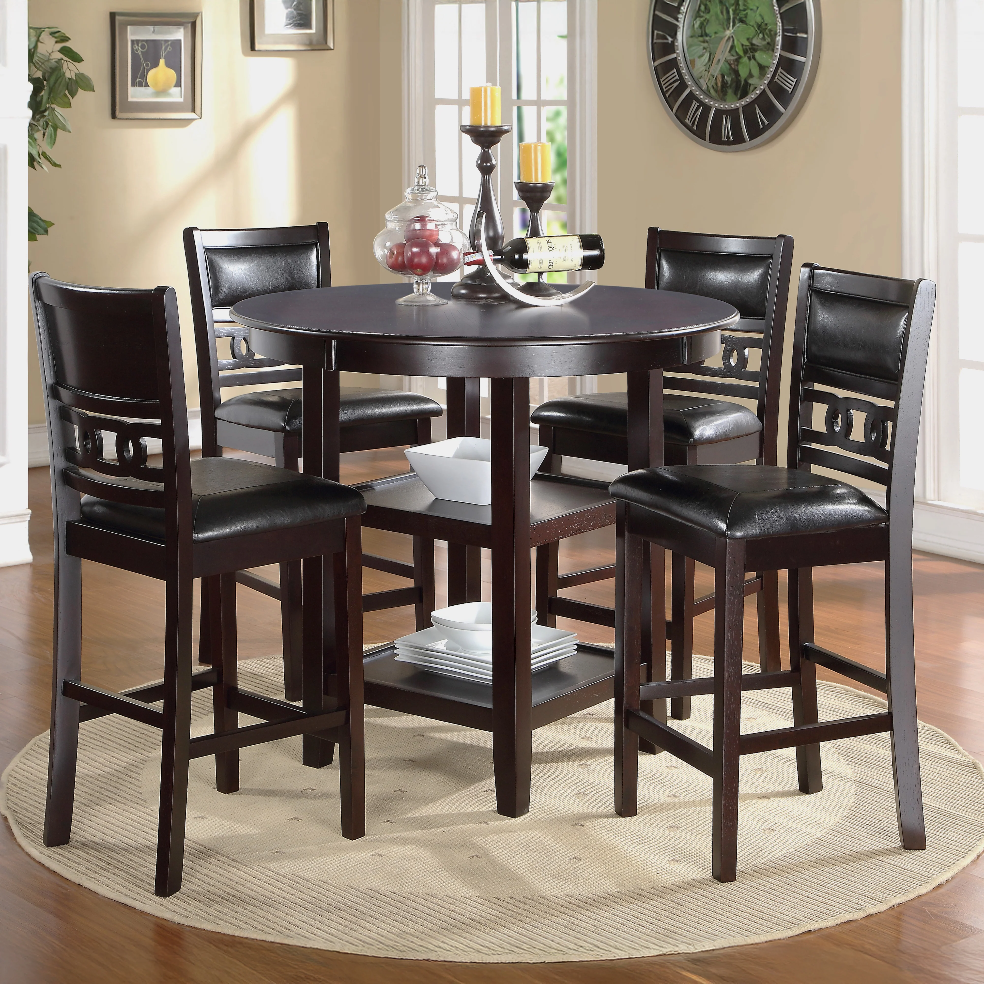 Gia 5 Pc 42" Round Counter Dining Table & 4 Chairs-Ebony - Image 6