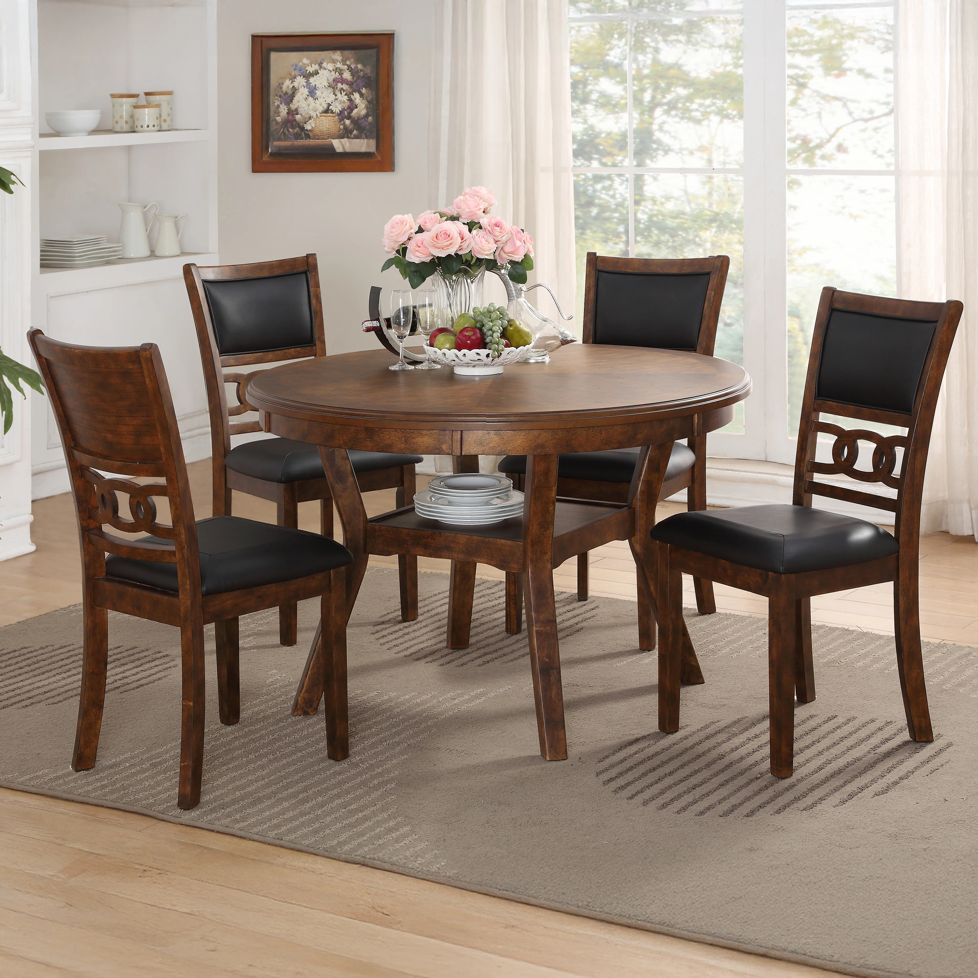 Gia 5 Pc 47" Round Dining Table & 4 Chairs-Brown - Image 9