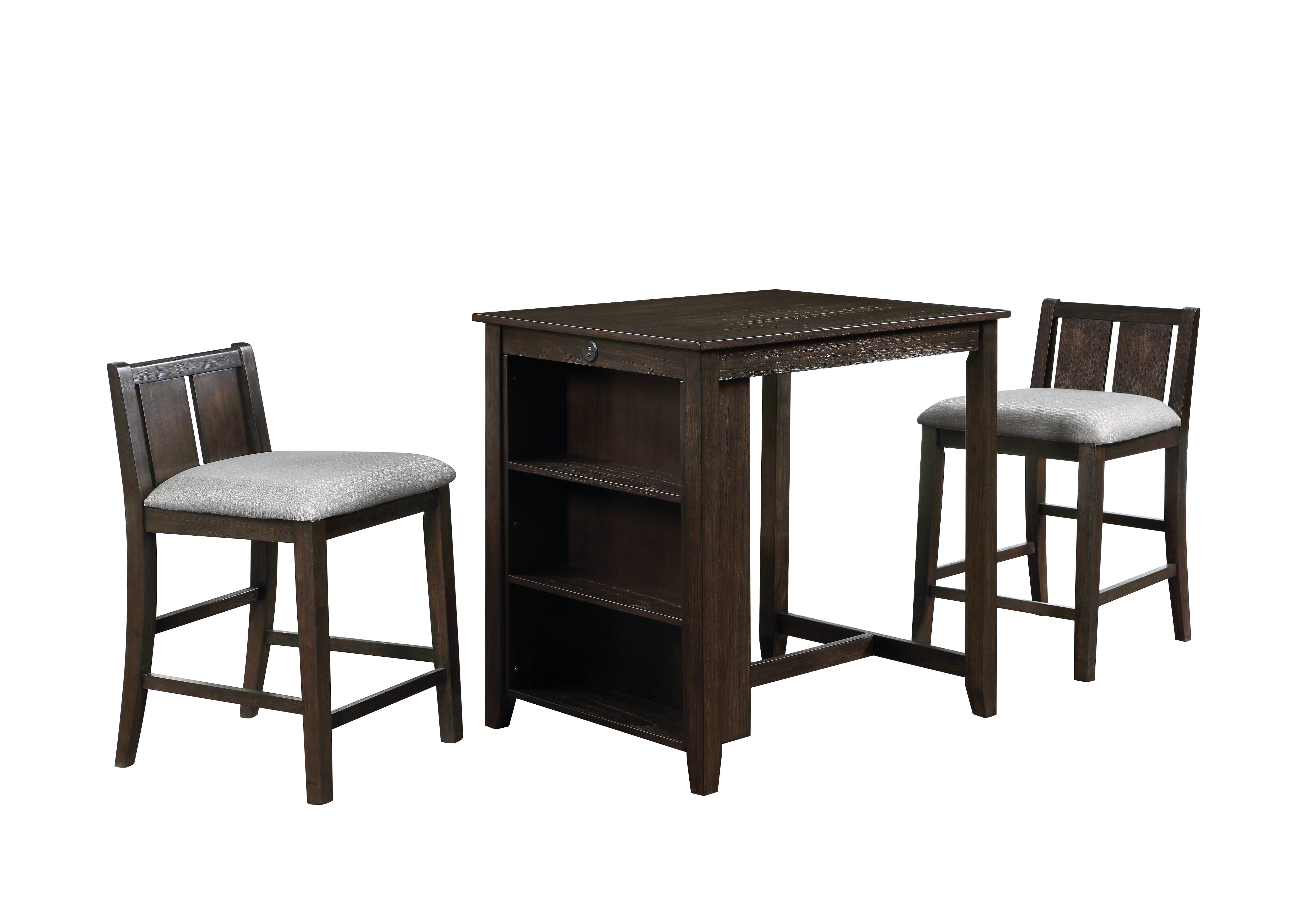 HESTON 36" STORAGE COUNTER TABLE SET W/2 CHAIRS-CHERRY