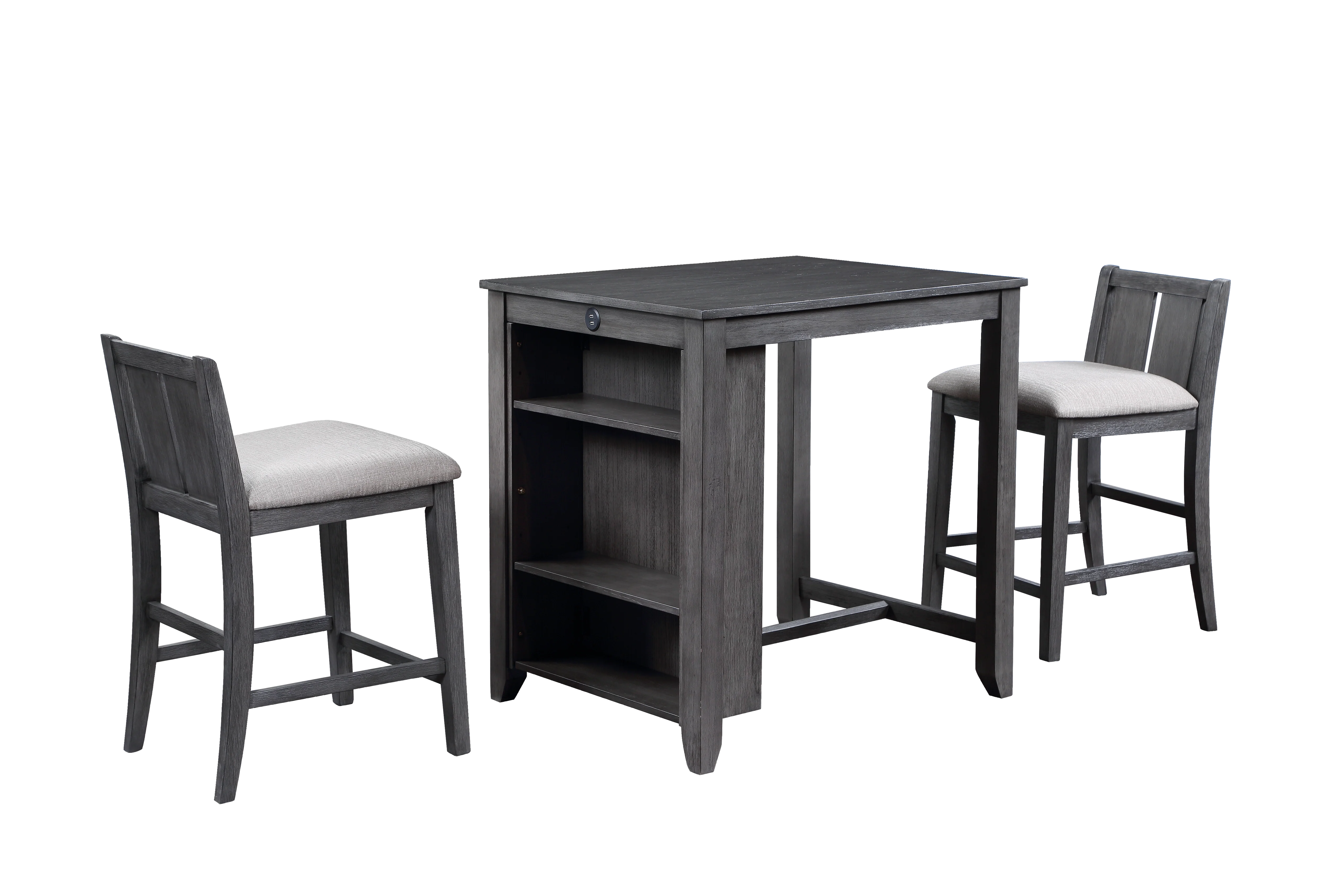 HESTON 36" STORAGE COUNTER TABLE SET W/2 CHAIRS-GRAY - Image 2