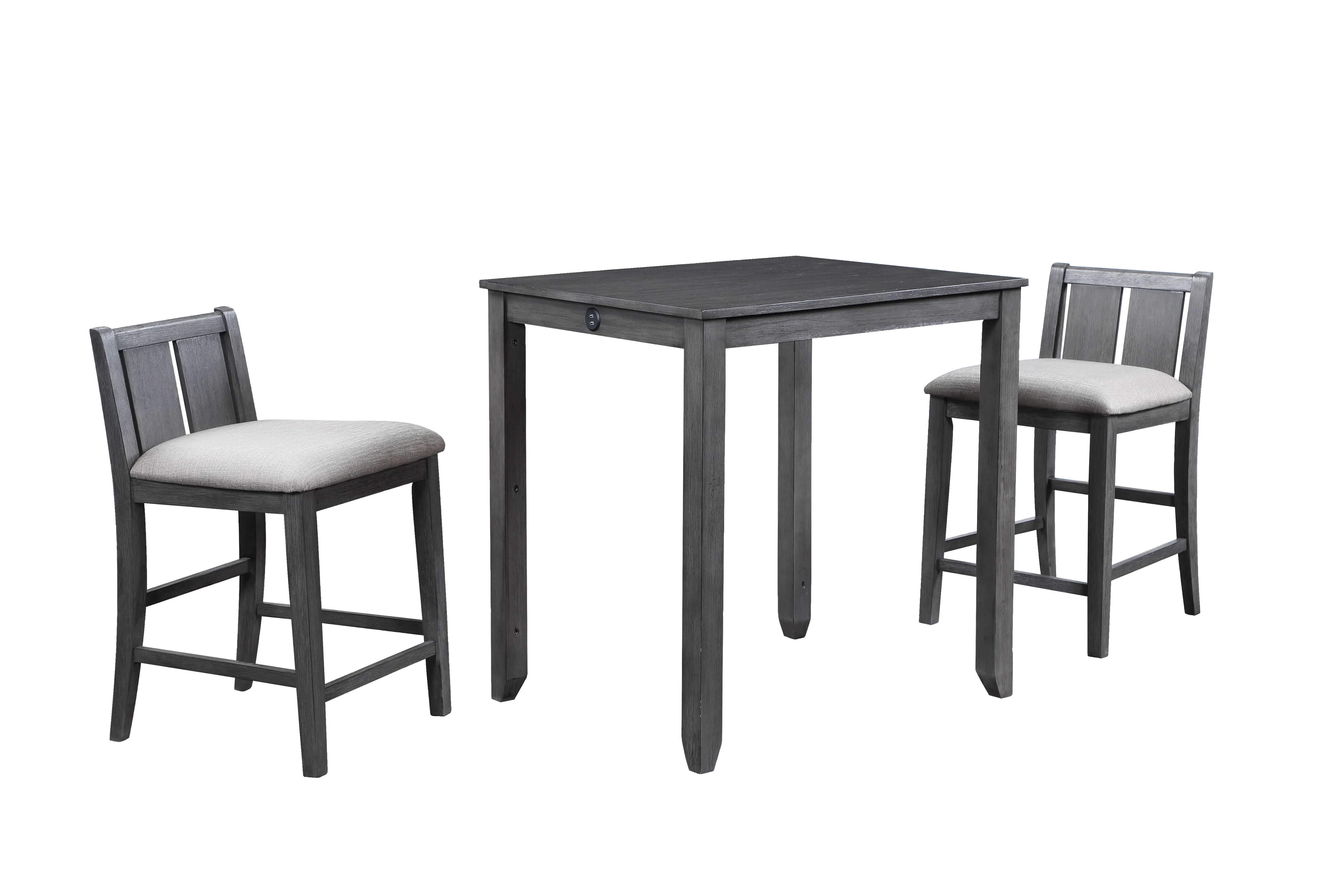 HESTON 36" STORAGE COUNTER TABLE SET W/2 CHAIRS-GRAY - Image 3