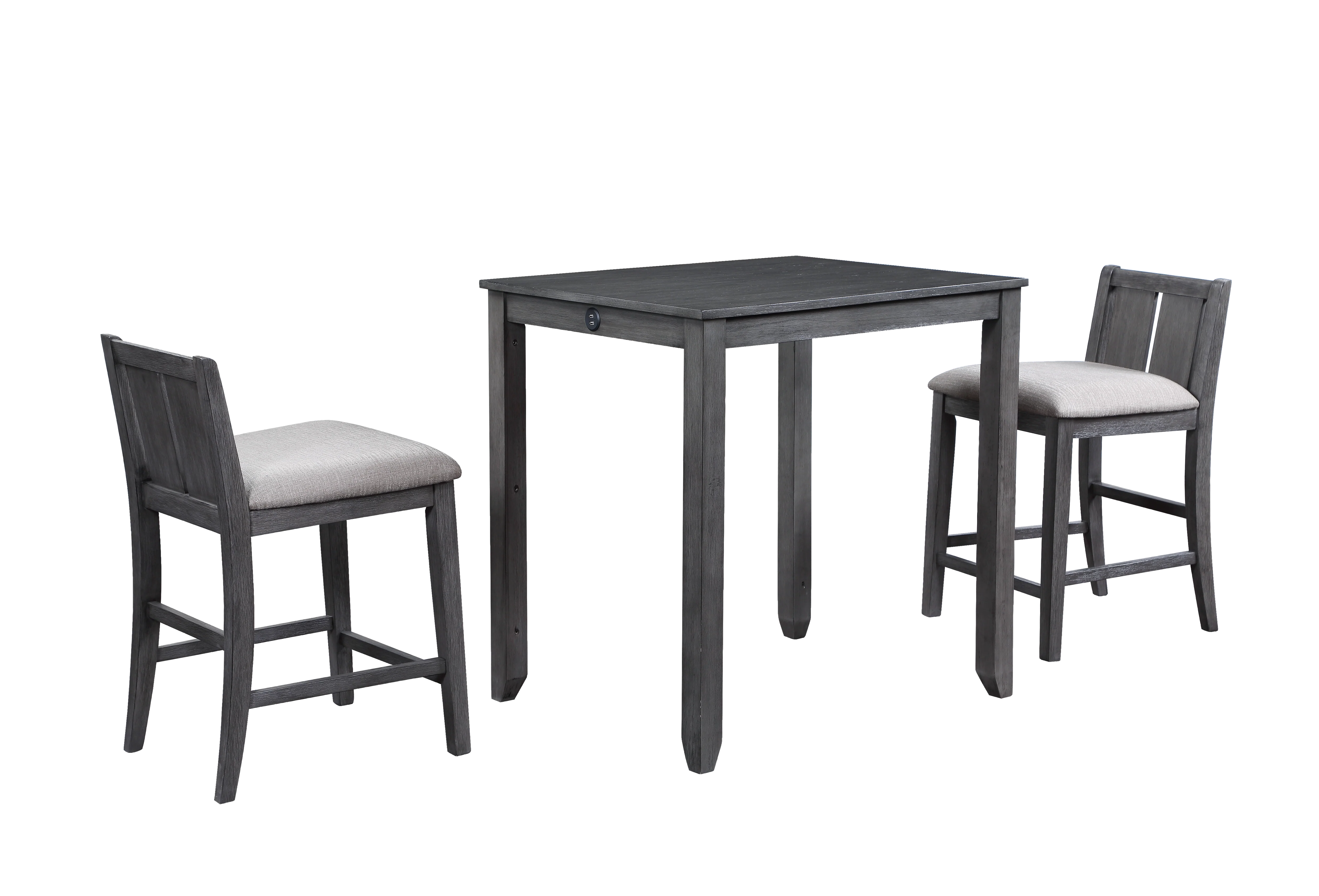 HESTON 36" STORAGE COUNTER TABLE SET W/2 CHAIRS-GRAY - Image 4