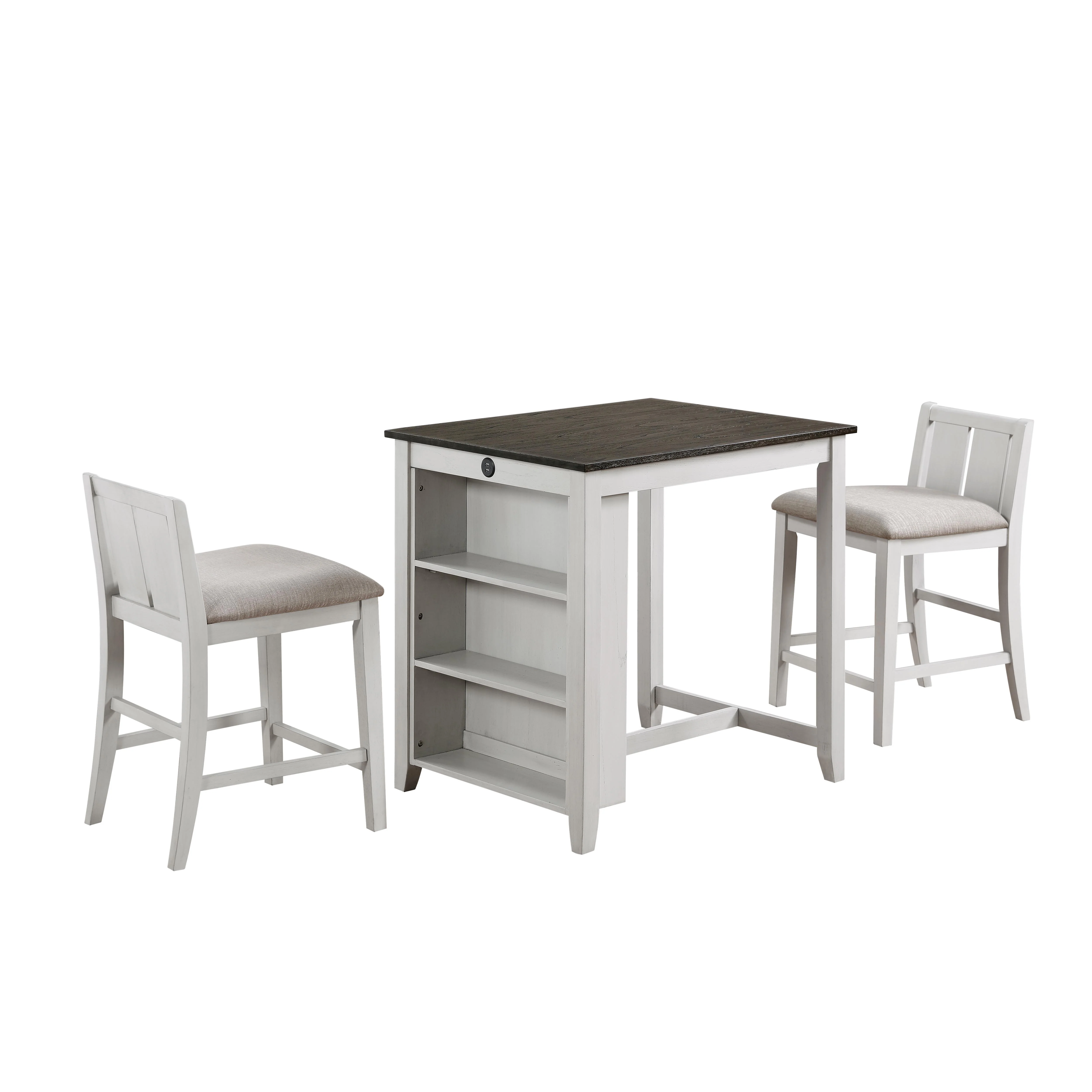 HESTON 36" STORAGE COUNTER TABLE SET W/2 CHAIRS-WHITE/GRAY - Image 2