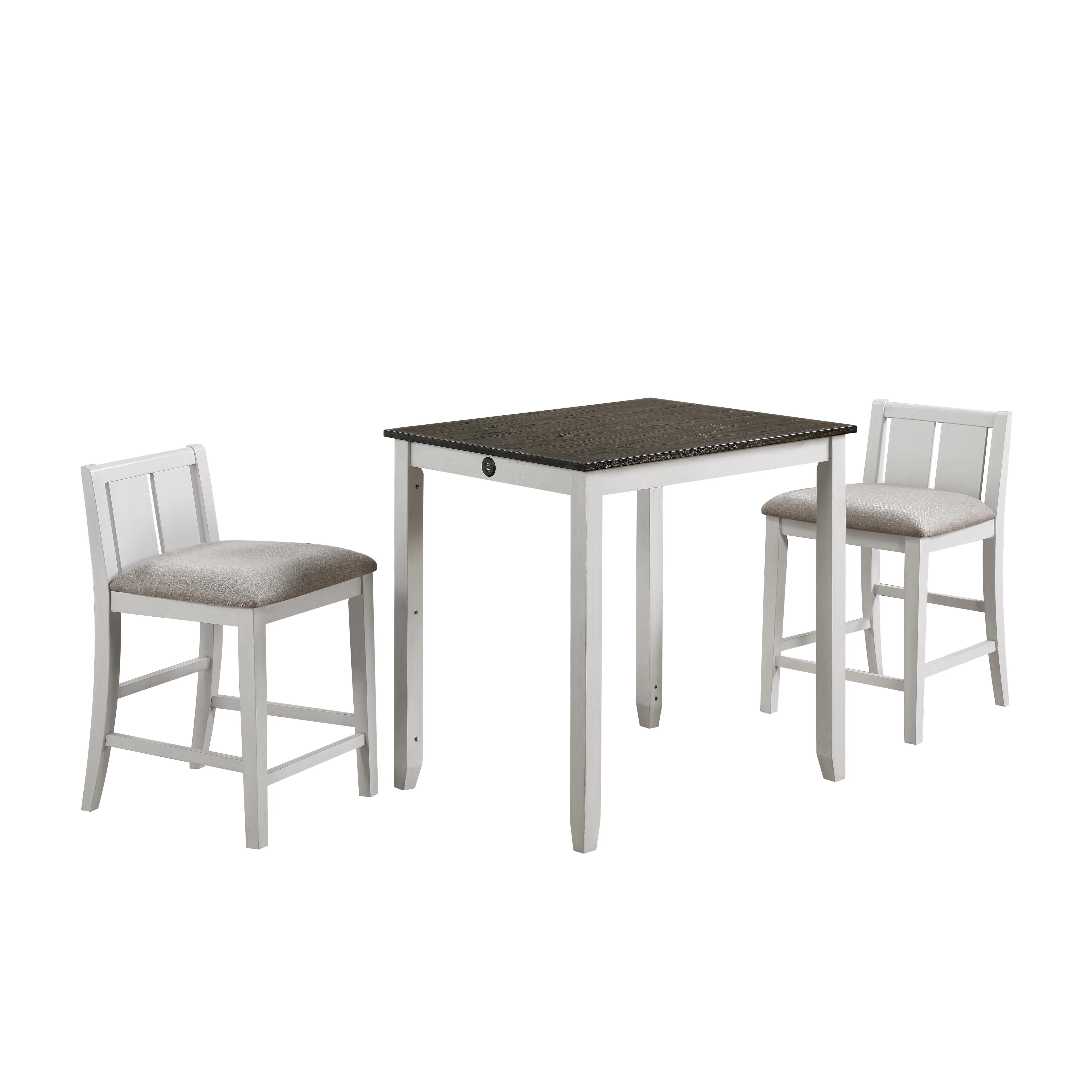HESTON 36" STORAGE COUNTER TABLE SET W/2 CHAIRS-WHITE/GRAY - Image 3