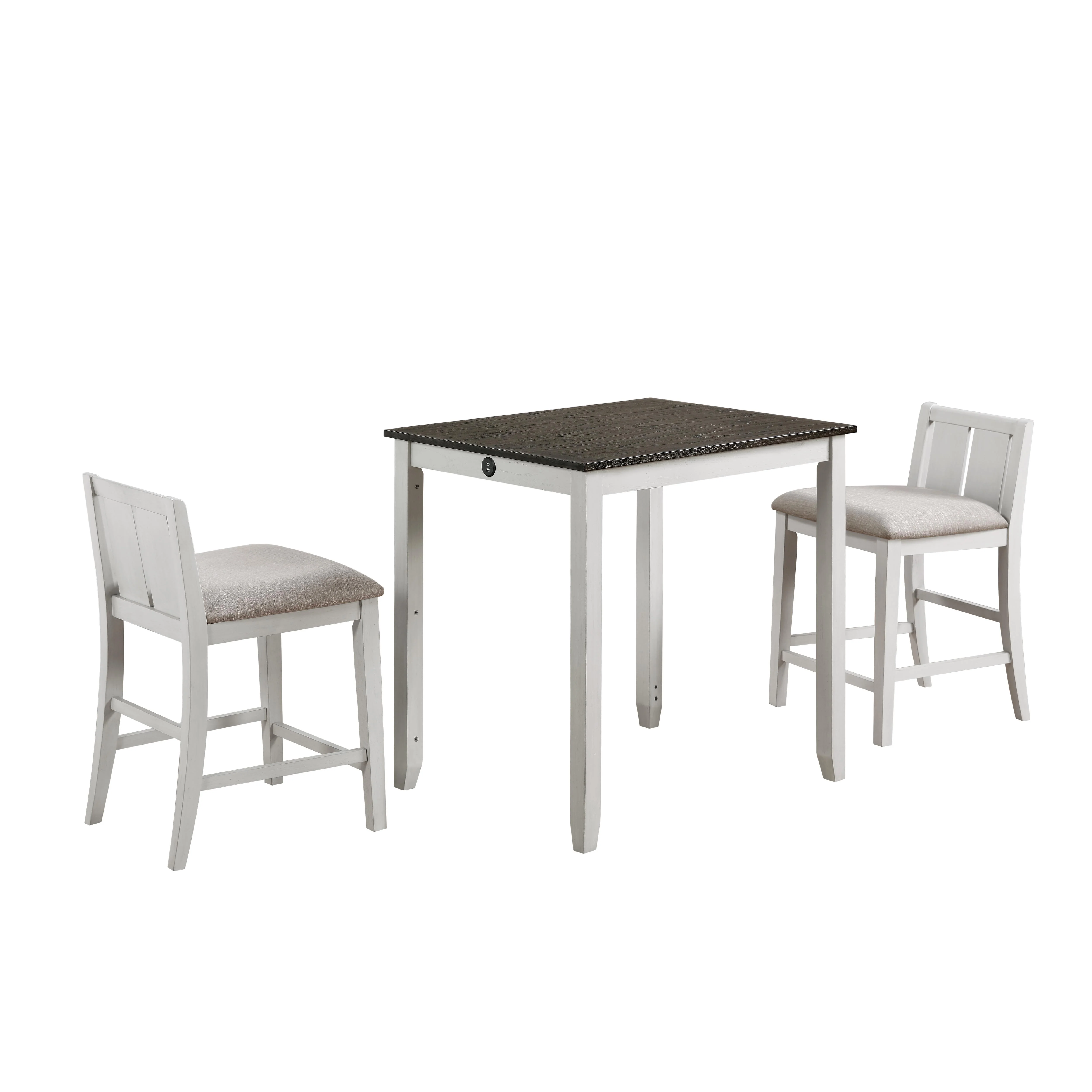 HESTON 36" STORAGE COUNTER TABLE SET W/2 CHAIRS-WHITE/GRAY - Image 4