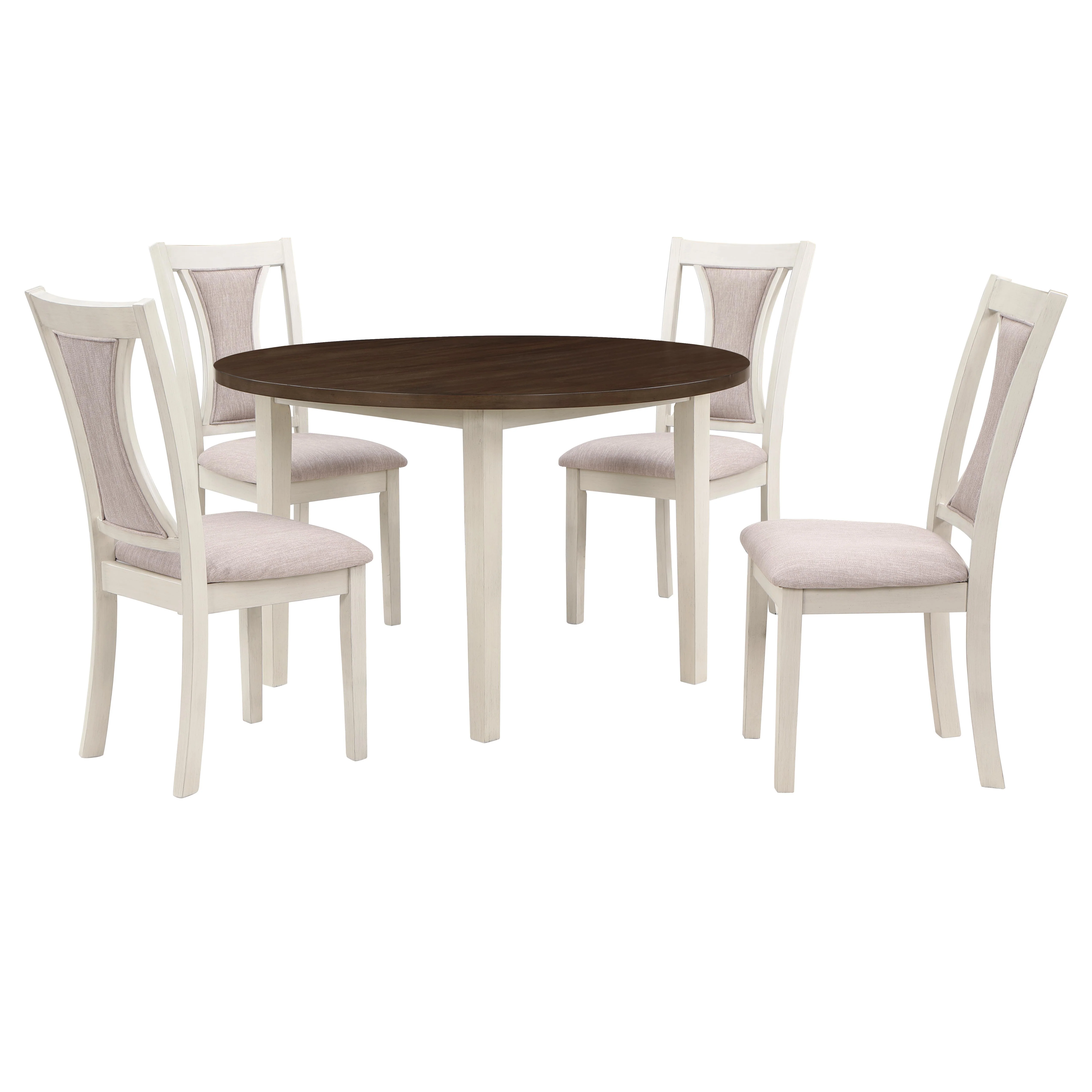 HUDSON 48" ROUND DINING TABLE & 4 CHAIR SET-BROWN/CREME - Image 2