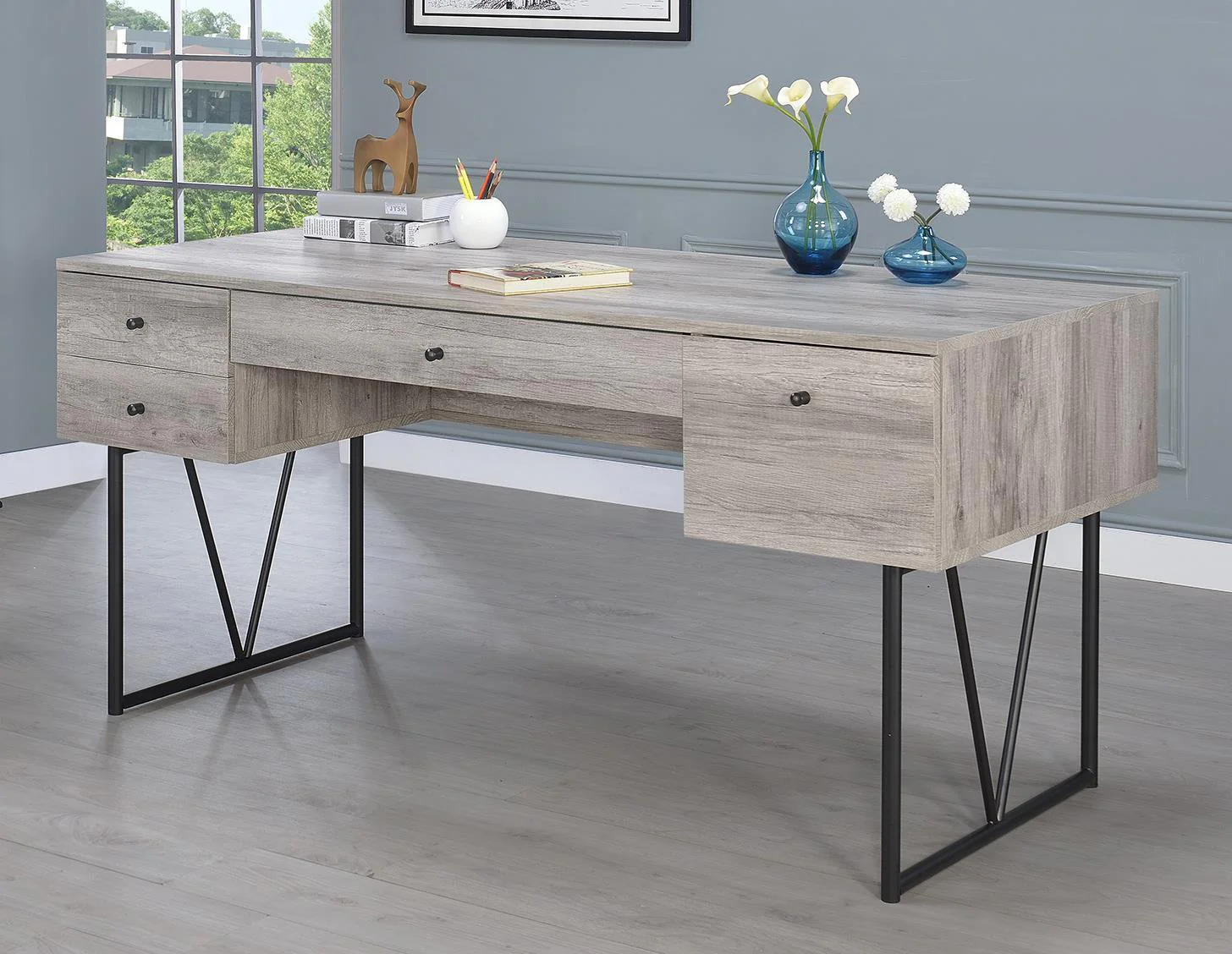 Analiese 4-drawer Writing Desk Grey Driftwood - Image 3