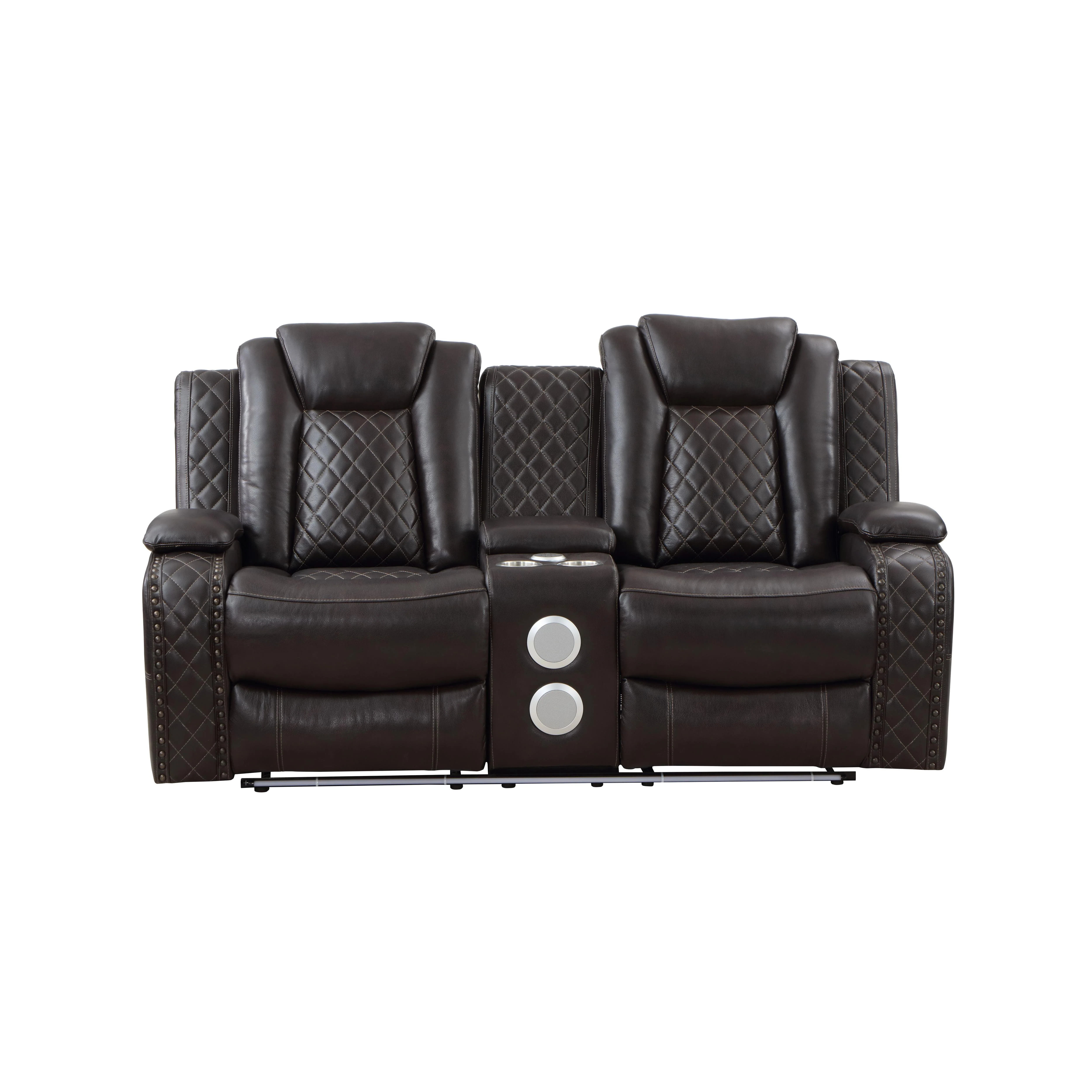 JOSHUA LEATHER CONSOLE LOVESEAT W/ PWR FR & HR-DK BROWN - Image 2