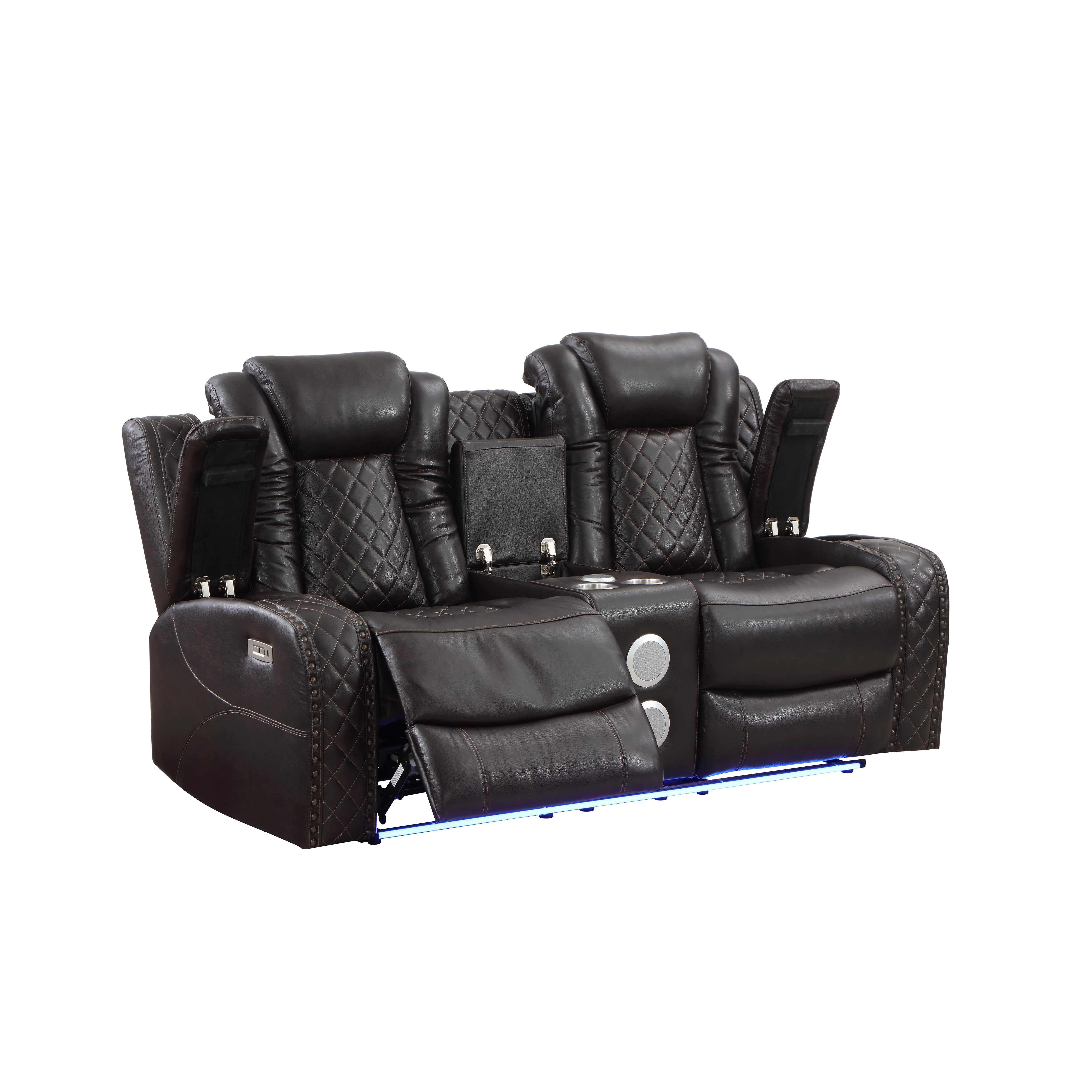 JOSHUA LEATHER CONSOLE LOVESEAT W/ PWR FR & HR-DK BROWN - Image 4