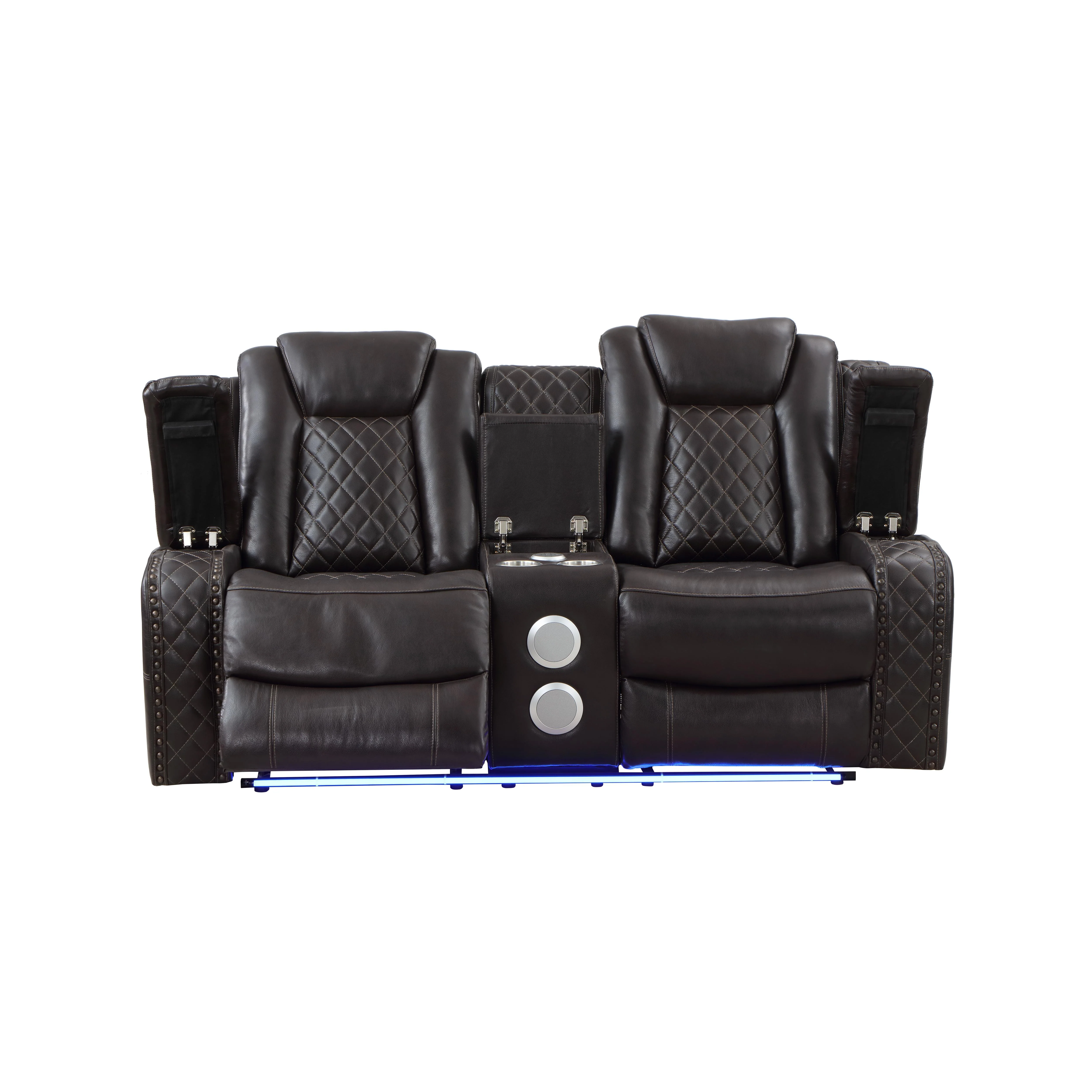 JOSHUA LEATHER CONSOLE LOVESEAT W/ PWR FR & HR-DK BROWN - Image 5
