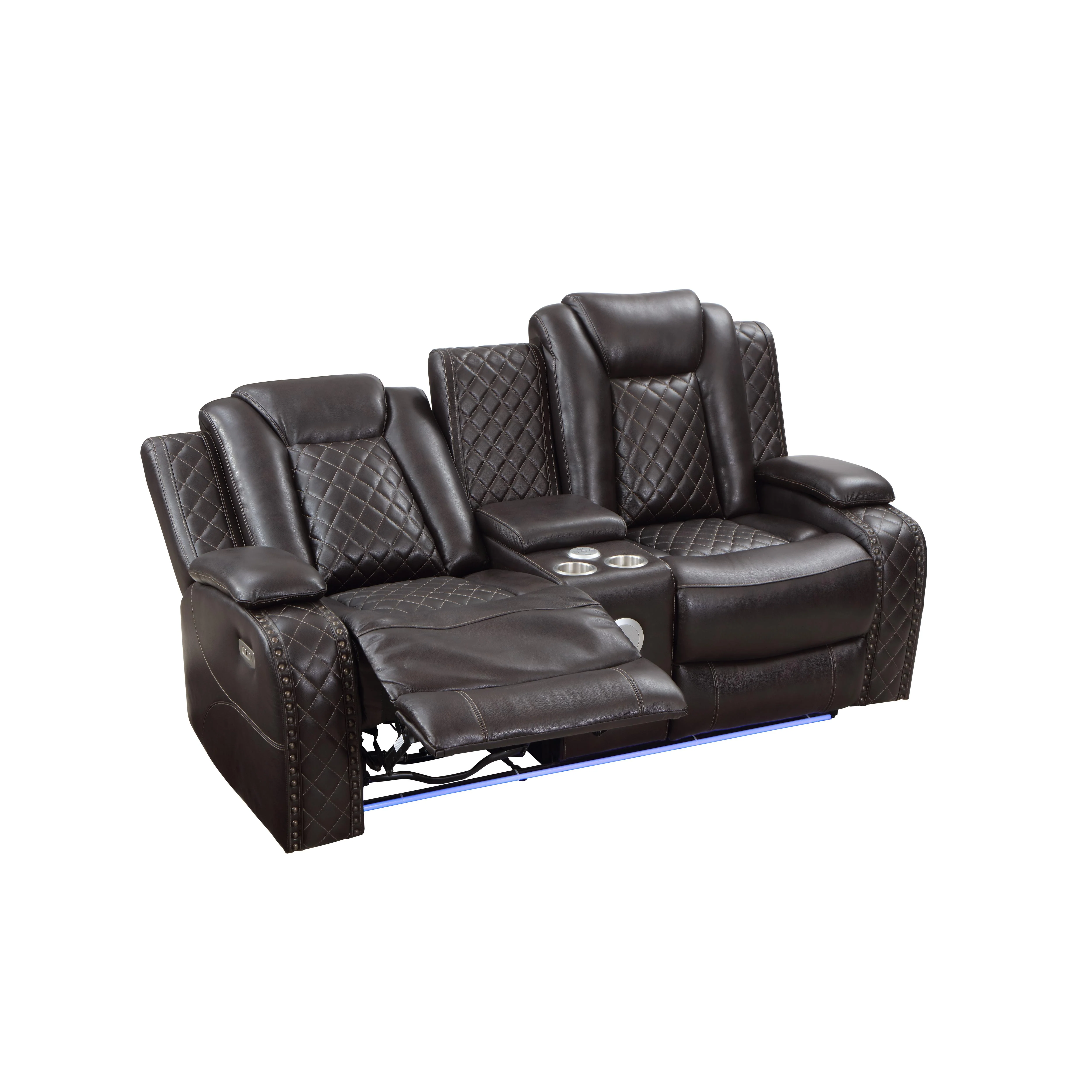 JOSHUA LEATHER CONSOLE LOVESEAT W/ PWR FR & HR-DK BROWN - Image 6