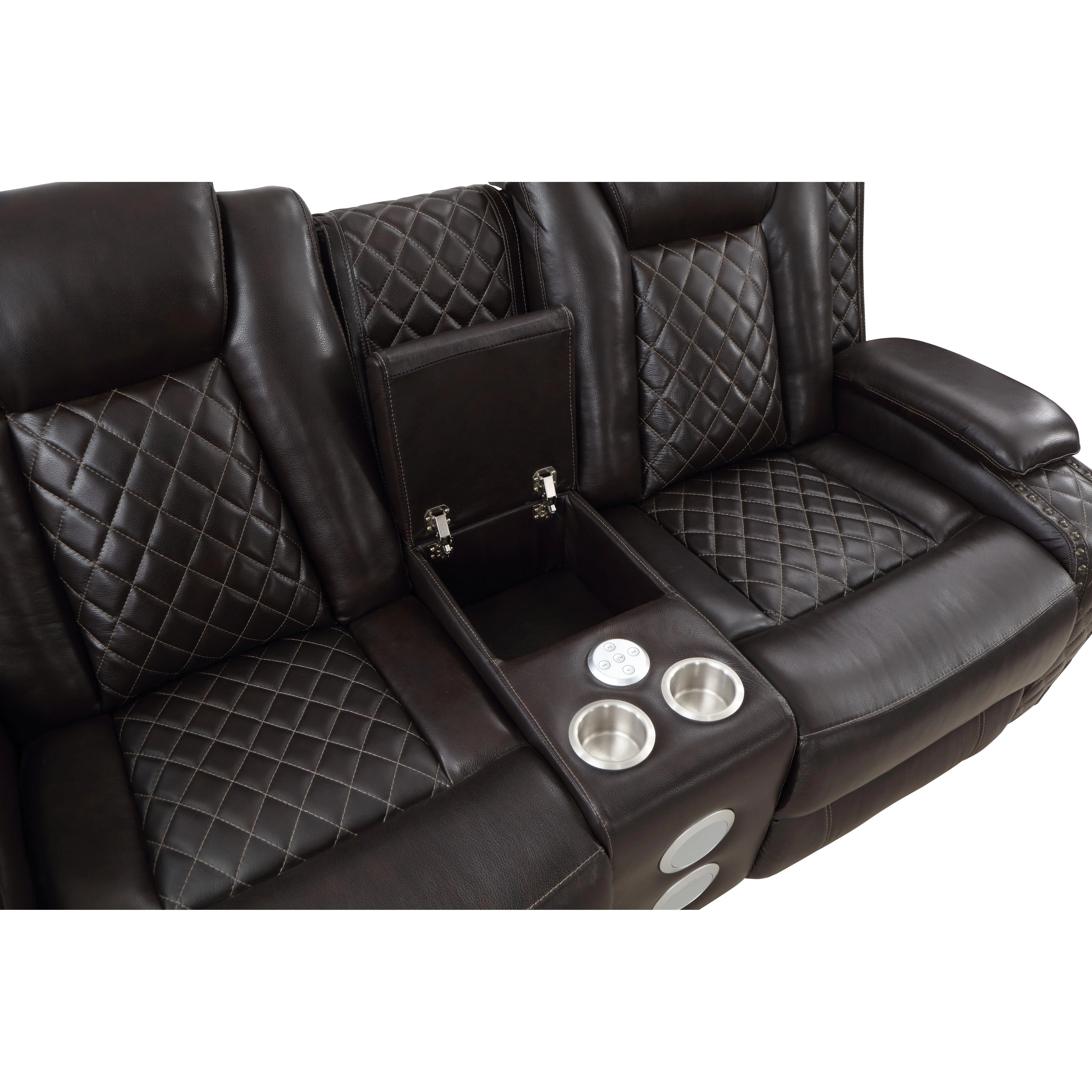 JOSHUA LEATHER CONSOLE LOVESEAT W/ PWR FR & HR-DK BROWN - Image 7